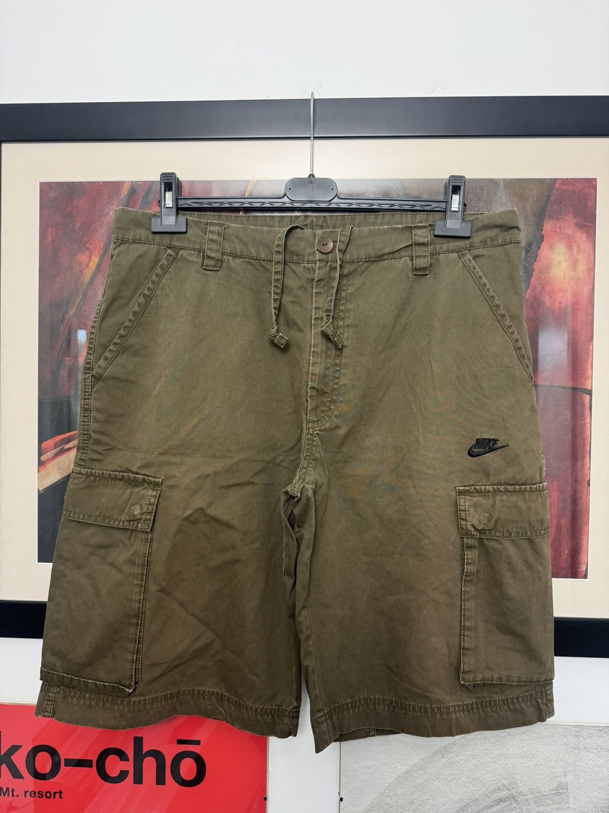 Nike Nike Vintage Y2k Cargo Shorts Washed Olive Travis Hype Size US 34 / EU 50 - 1 Thumbnail