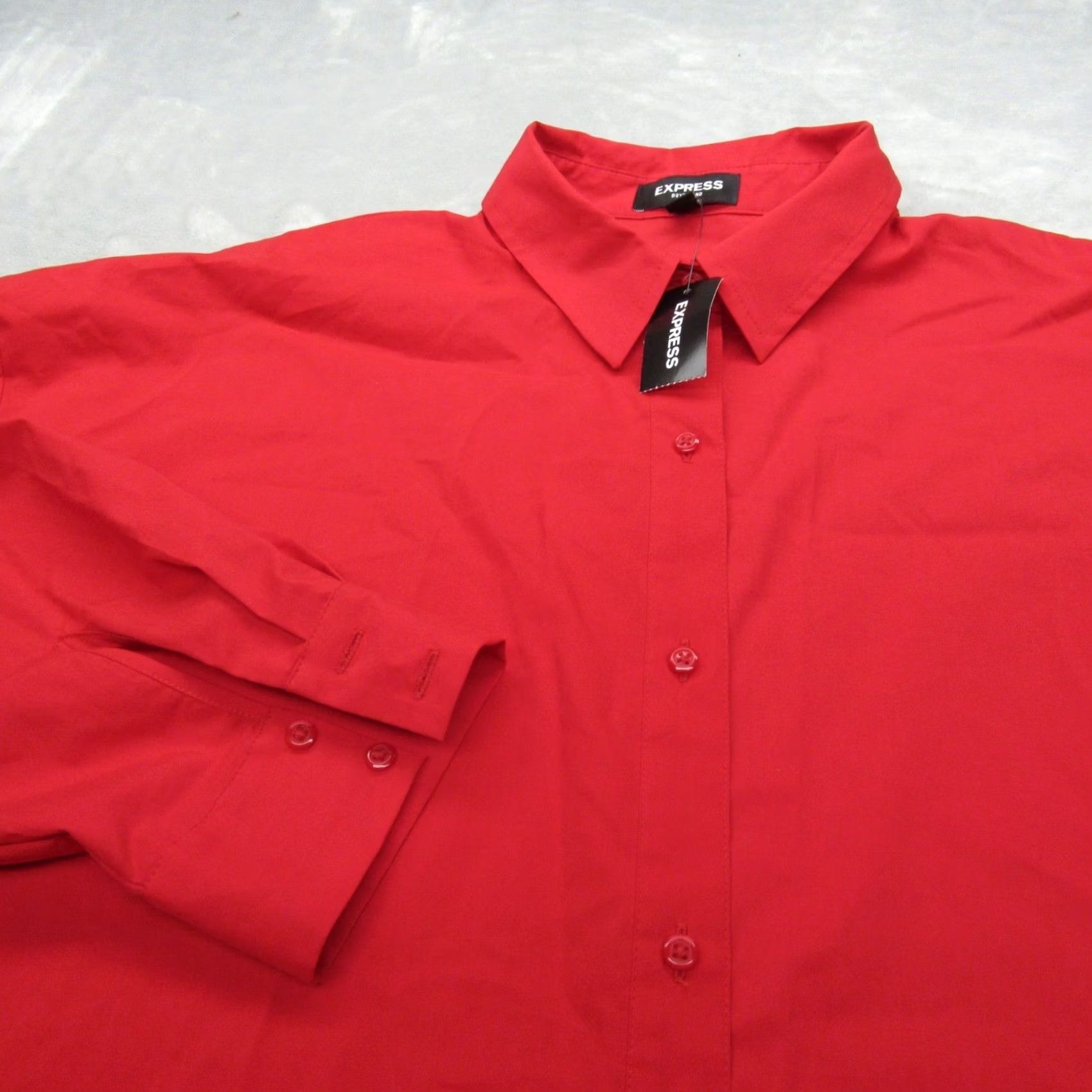 Express VINTAGE? No - Express Shirt Womens Large Red Button-Up Long Sleeve Casual NEW Size L / US 10 / IT 46 - 2 Thumbnail