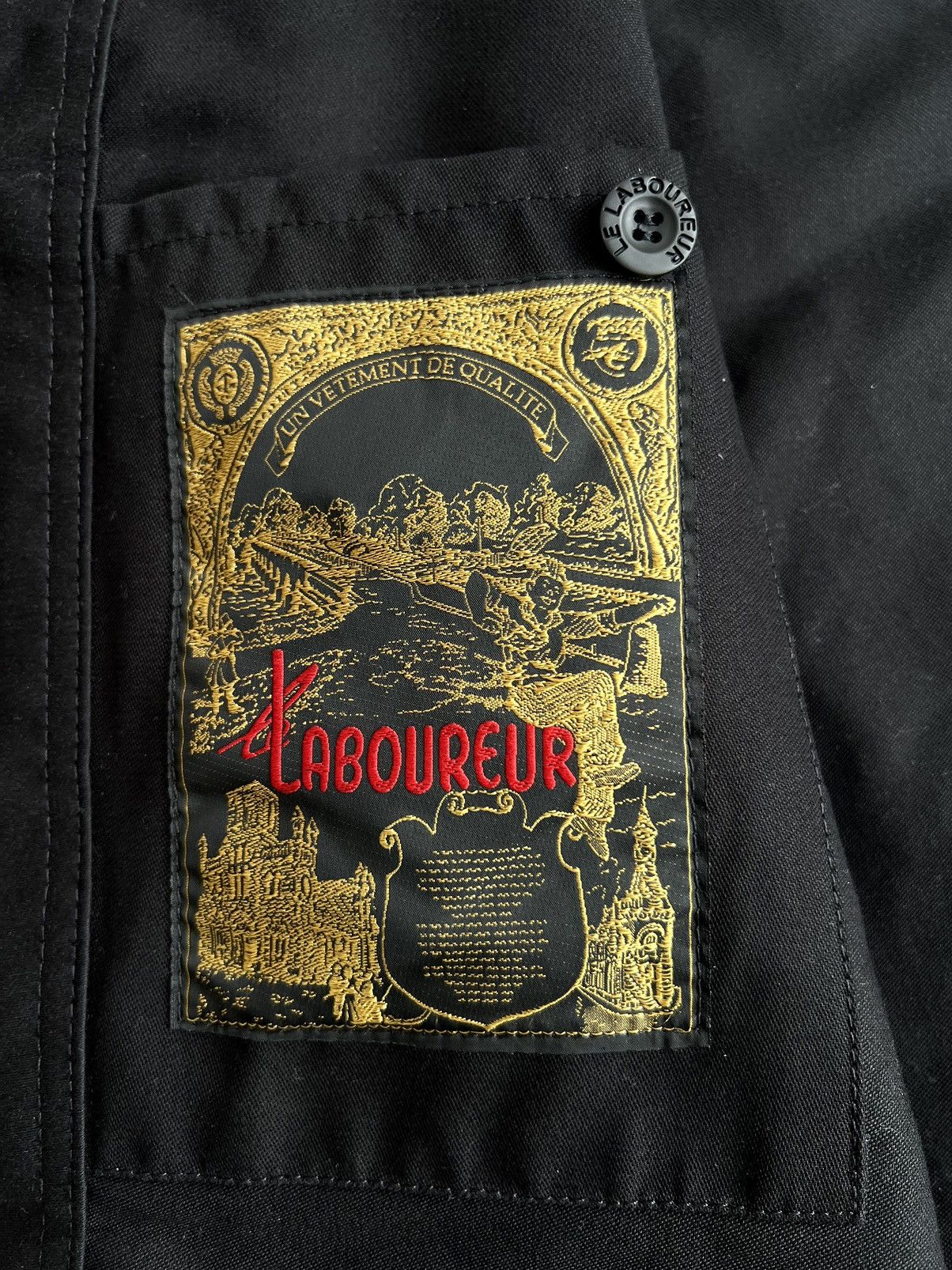Le Laboureur 🇫🇷Le Laboureur Black Moleskin Sashiko Patched Chore Jacket Size US S / EU 44-46 / 1 - 16 Thumbnail