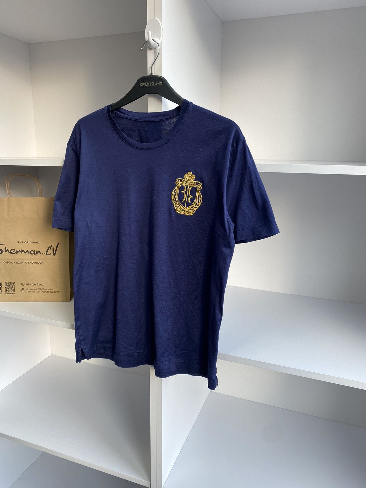 Billionaire Couture × Designer × Vintage Vintage Billionaire Couture Navy Luxury Streetwear T-shirt Size US L / EU 52-54 / 3 - 5 Thumbnail