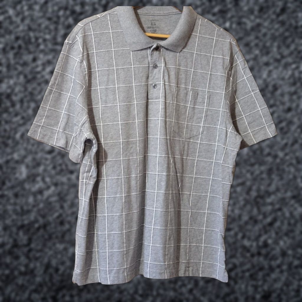 George George Polo Mens XL Gray Plaid Short Sleeve Performance Golf Size US XL / EU 56 / 4 - 1 Thumbnail