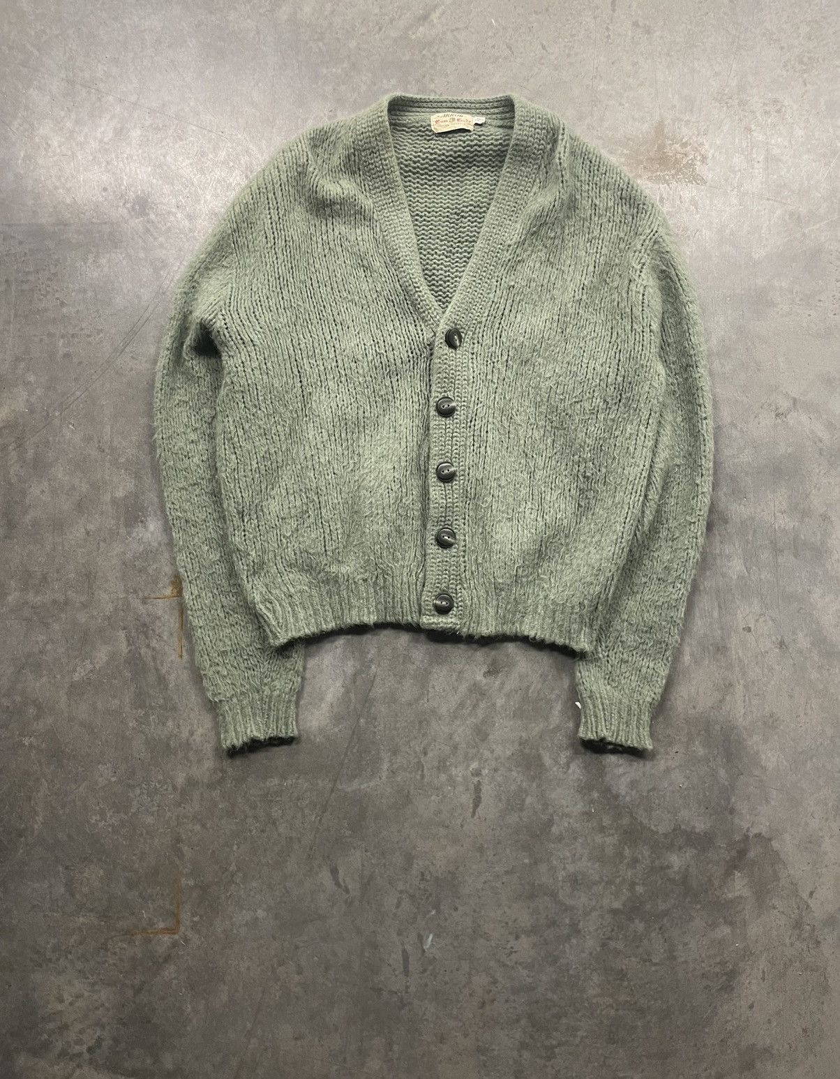 image of Vintage 60S Arrow Mohair Shag Cardigan in Sage, Men's (Size XL)