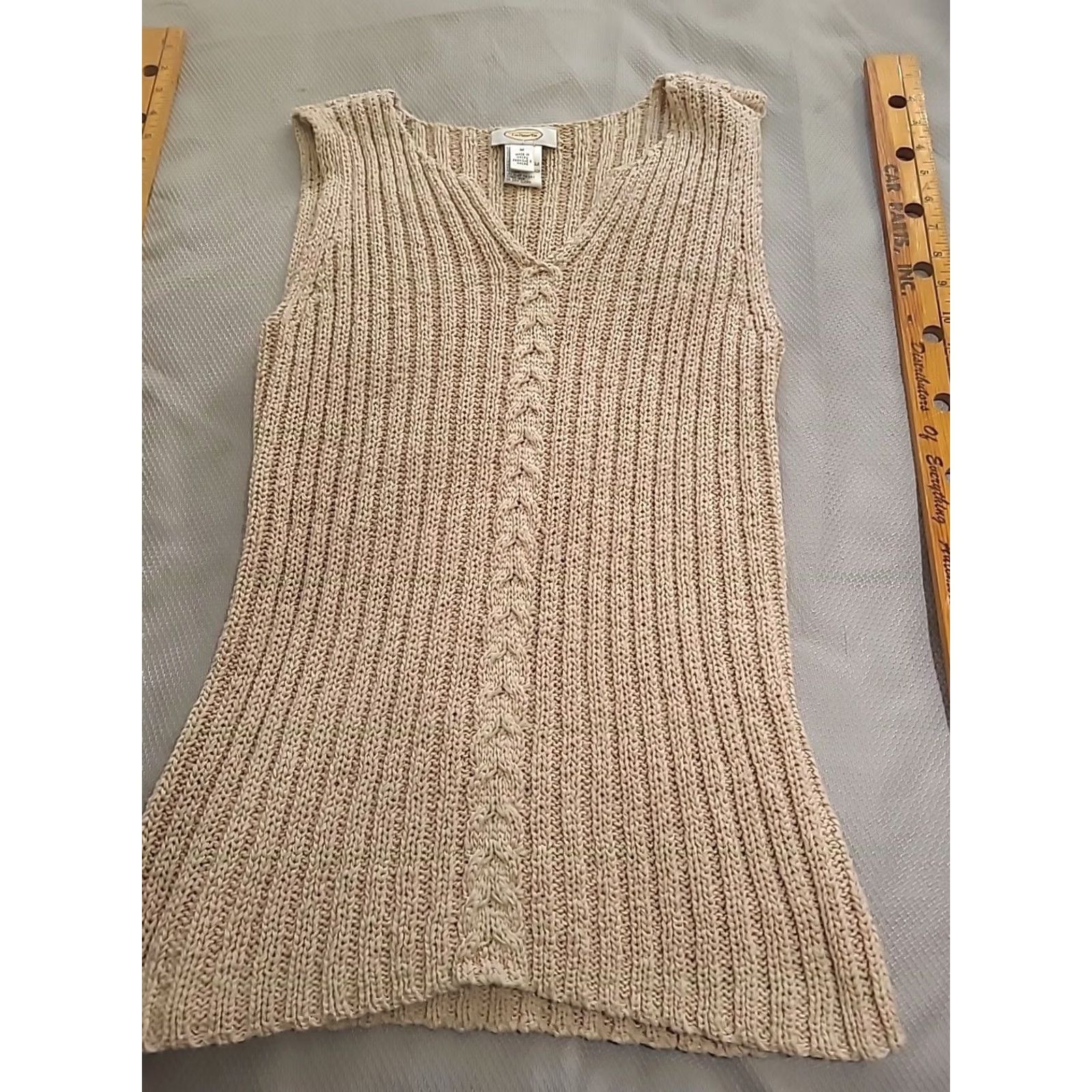 Talbots VINTAGE Talbots Sweater Womens Medium Beige Cream Sleeveless V-Neck Cable Knit Top Size M / US 6-8 / IT 42-44 - 5 Thumbnail
