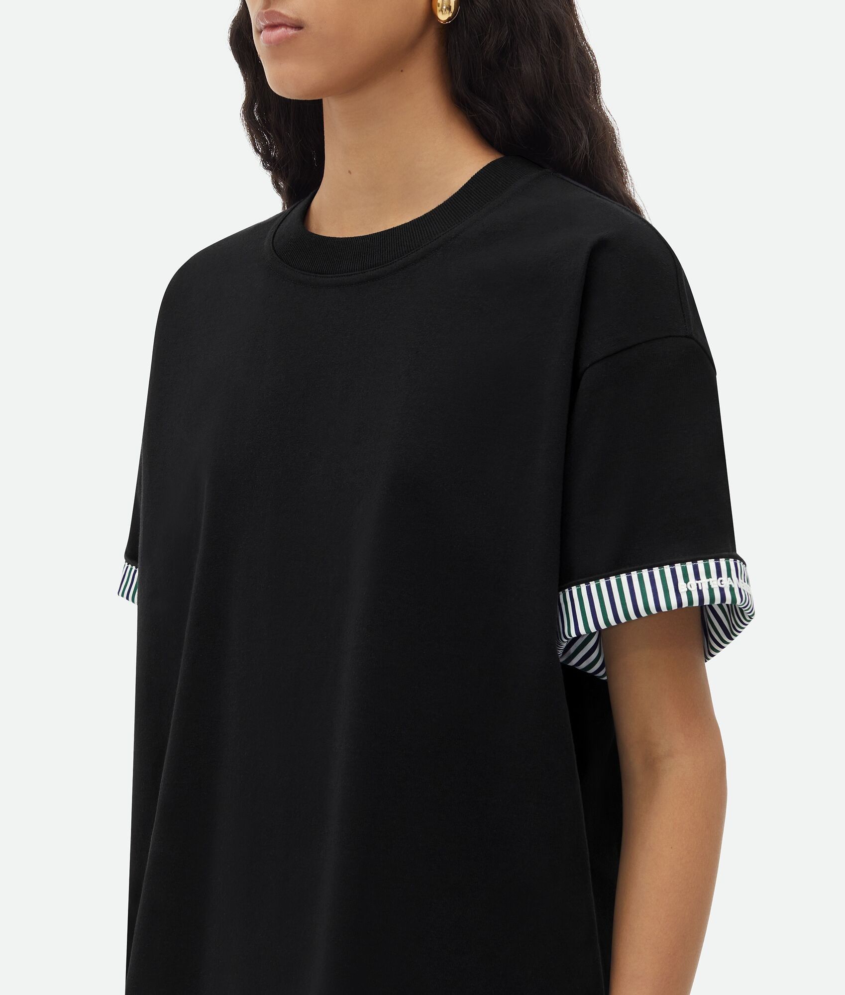 Bottega Veneta o1n1vont0325 Double Layer Striped Cotton T-Shirt in Black Size XS / US 0-2 / IT 36-38 - 4 Thumbnail