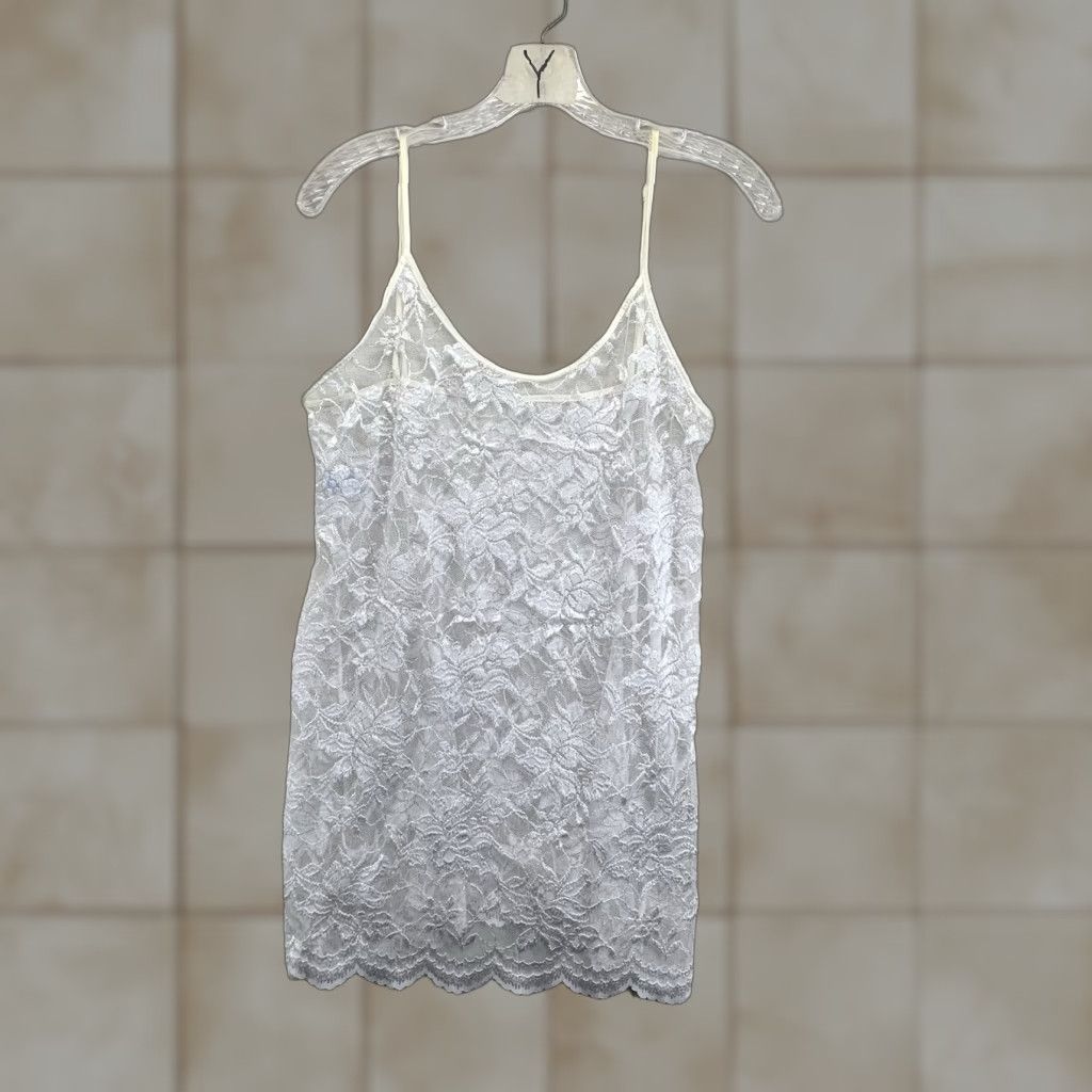 Vintage VINTAGE Lady Cameo Dallas Chemise Nightie White Lingerie Women’s Sleeveless Lace Adjustable Straps USA Size ONE SIZE - 1 Thumbnail