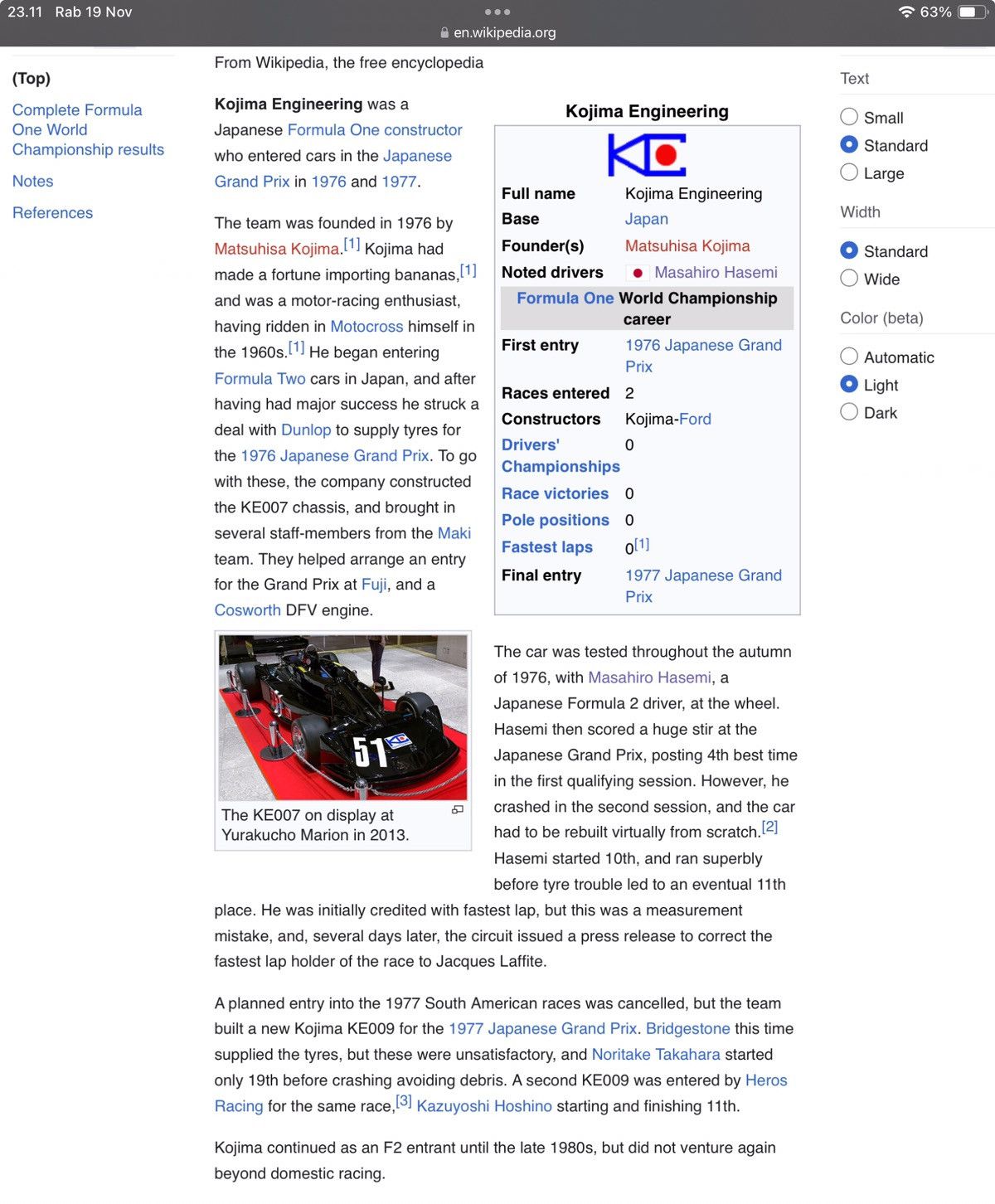 Formula 1 Kojima enginering japanese constructor formula one 1976-1977 Size ONE SIZE - 11 Thumbnail