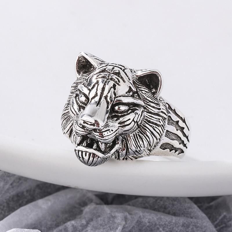 VIBE Retro Open-Band Men's Distressed Tiger Head Ring Size ONE SIZE - 3 Thumbnail