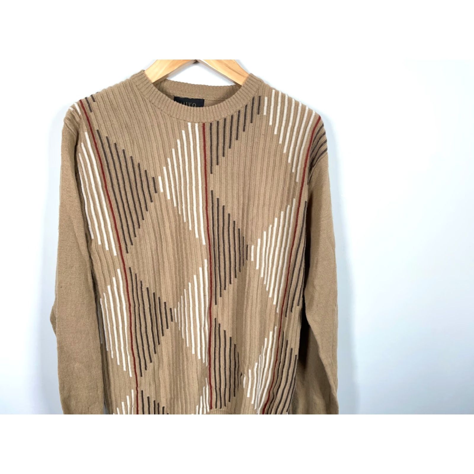 Vintage VINTAGE Miko Sweater Mens Large XL Beige Wool Blend Diamond Pattern Crew Neck Pullover Knit Casual Size US L / EU 52-54 / 3 - 4 Thumbnail