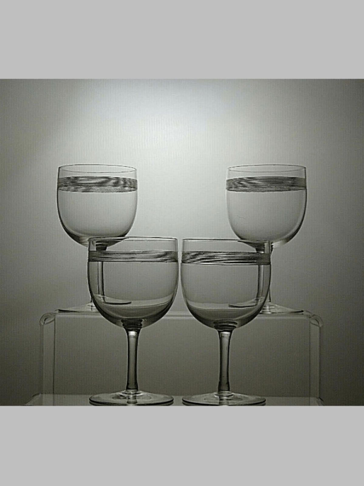 Starter Lead Crystal Set Of 4 Wine Glasses With Silver lines 4 1/2" Size ONE SIZE - 1 Thumbnail