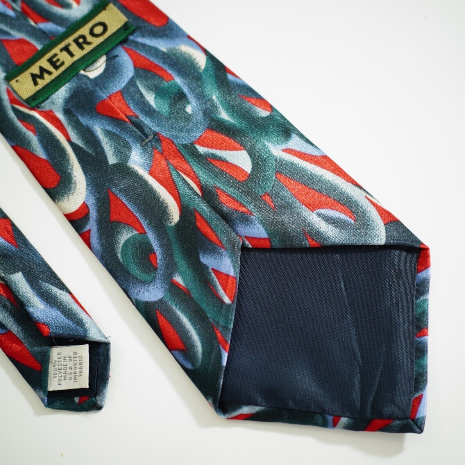 Designer Metro Red Blue Green Metallic Abstract Print Wide Silk Tie Size ONE SIZE - 5 Thumbnail