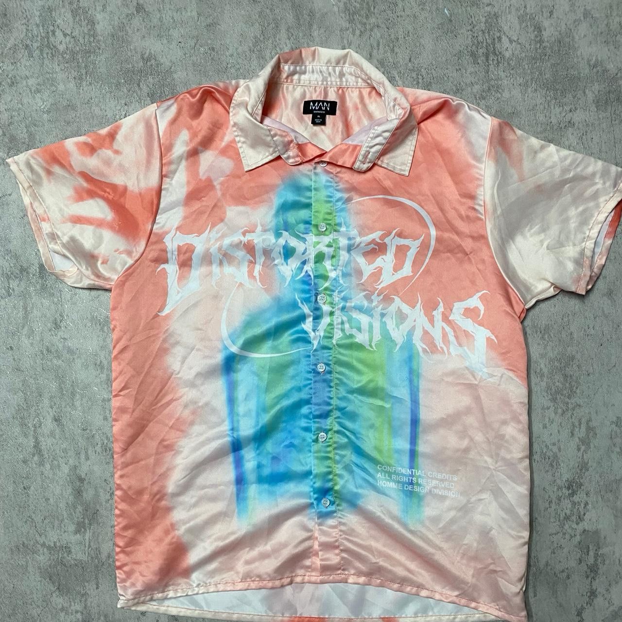 Other Distressed Visions pink and blue satin shirt #goth Size US XL / EU 56 / 4 - 1 Thumbnail