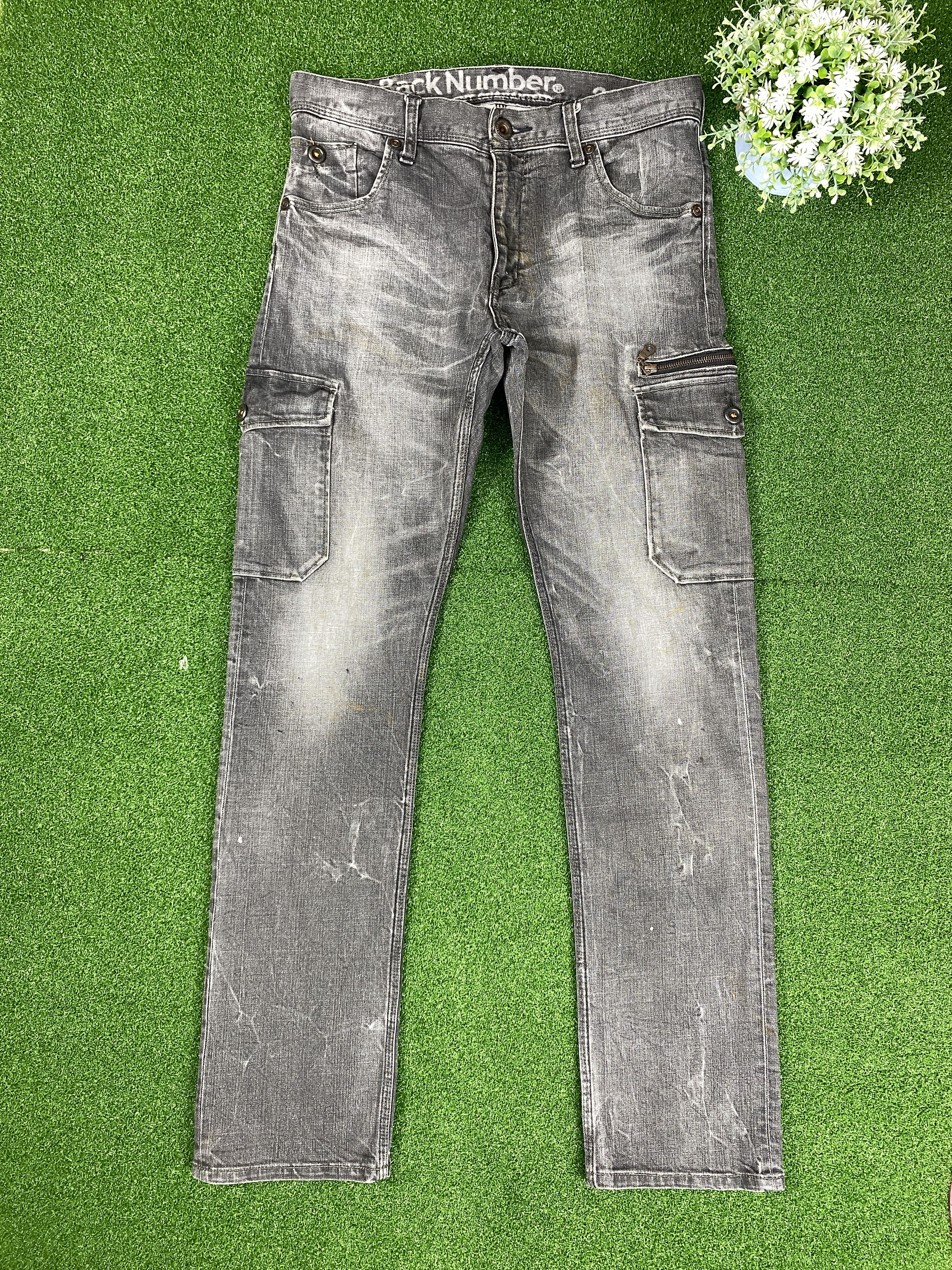 image of Distressed Denim x Vintage Back Number Cargo Faded Black Jeans in Faded Black Denim, Men's (Size 32