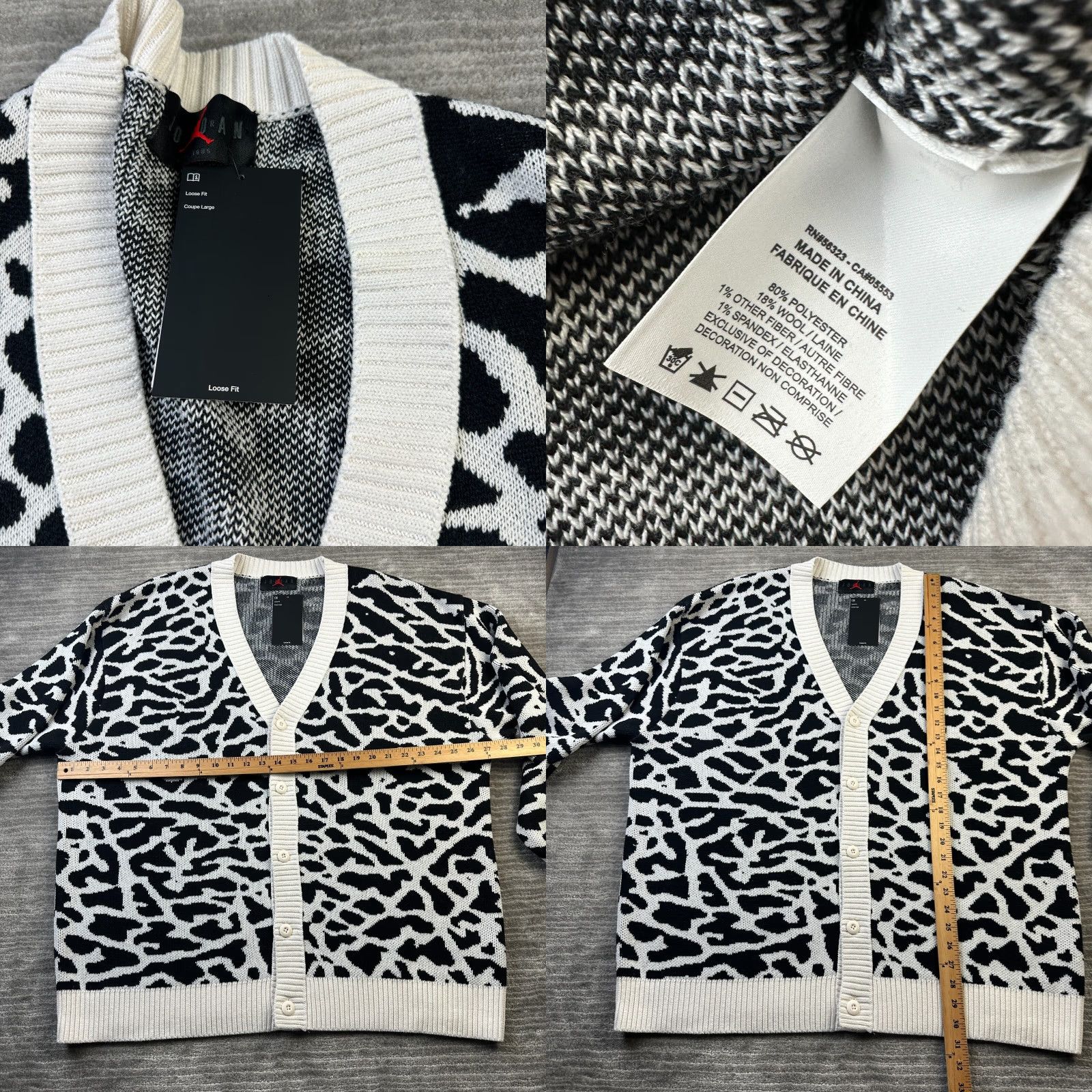 Jordan Brand VINTAGE Jordan Sweater Mens XL Cardigan White Black Elephant Print Heritage Size US XL / EU 56 / 4 - 8 Thumbnail