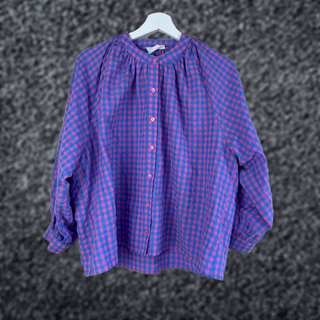 Pinko HYACINTH HOUSE Pink Blue Textured Gingham Rosie Blouse Coastal Preppy Womens Small Size S / US 4 / IT 40 - 1 Thumbnail