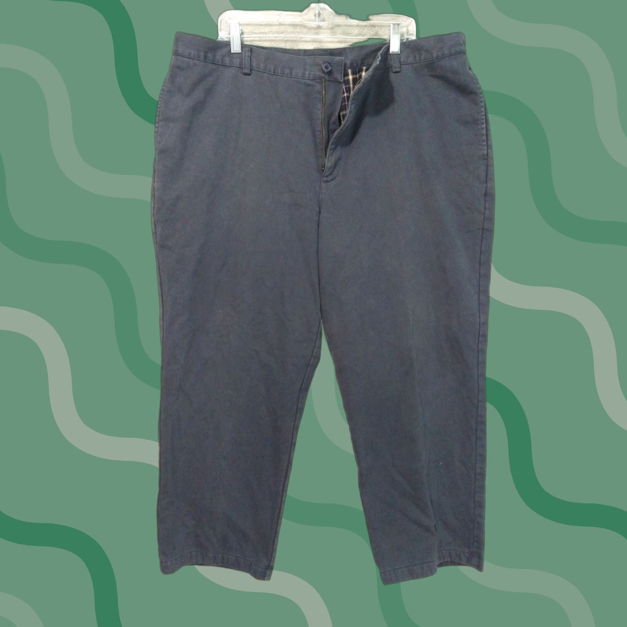 Vintage LL Bean Pants Mens 42x27 Gray Chino Flat Front Lined Tapered Pocket Slash 27 In Inseam 42 Waist Regular 100% Cotton Casual Travel Mens Size US 42 / EU 58 - 1 Thumbnail