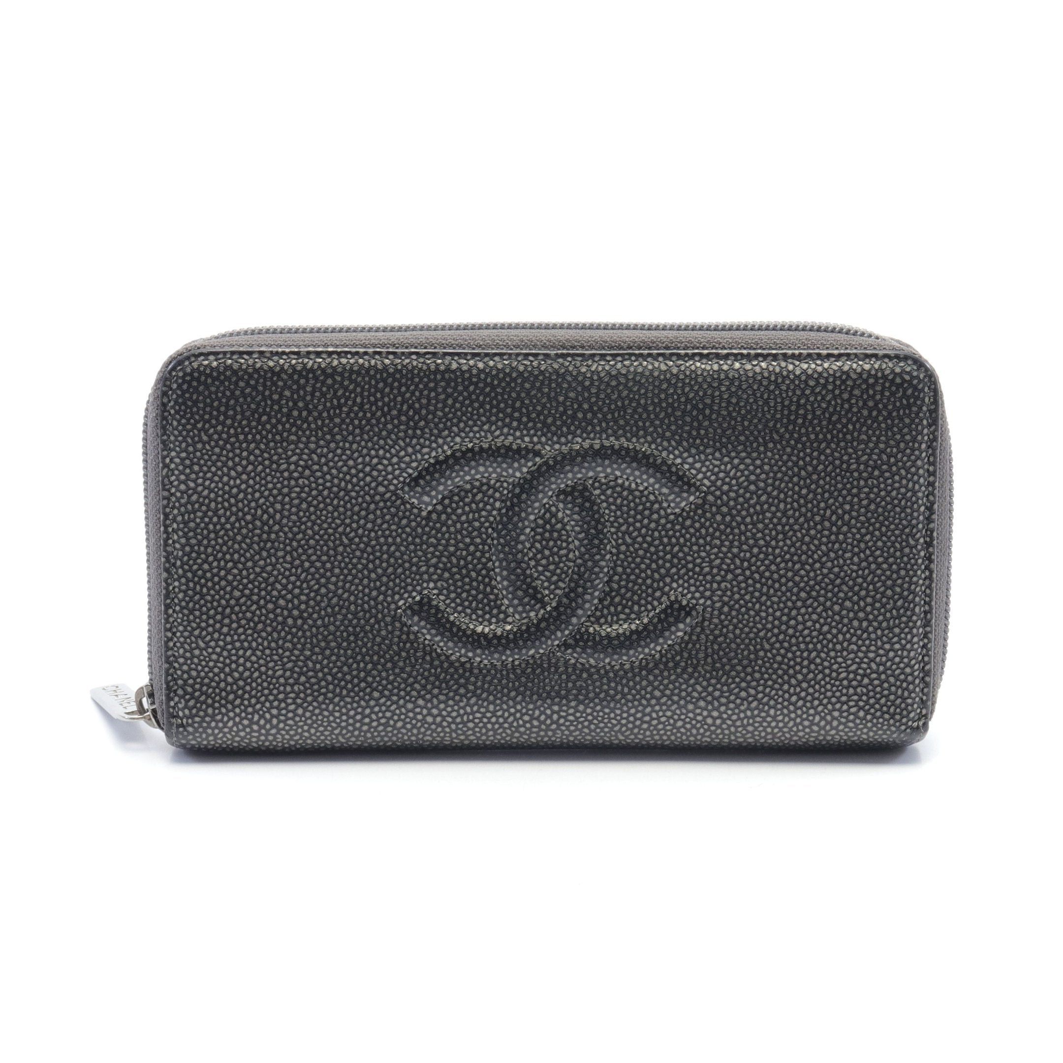 Chanel Chanel Coco Mark Round Zipper Long Wallet Caviar Skin Dark Gray Silver Hardware Size ONE SIZE - 1 Thumbnail