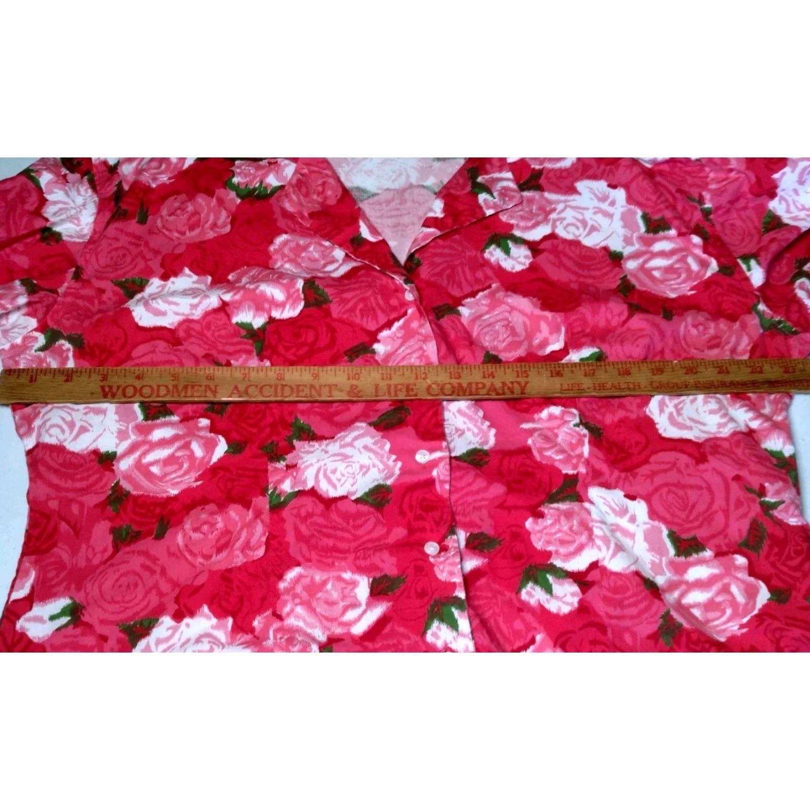 Vintage Pine Cone Hill Fine Linens Blouse XL Pink Red Roses Button Front Ruffled Cuff Womens Size XL / US 12-14 / IT 48-50 - 7 Thumbnail