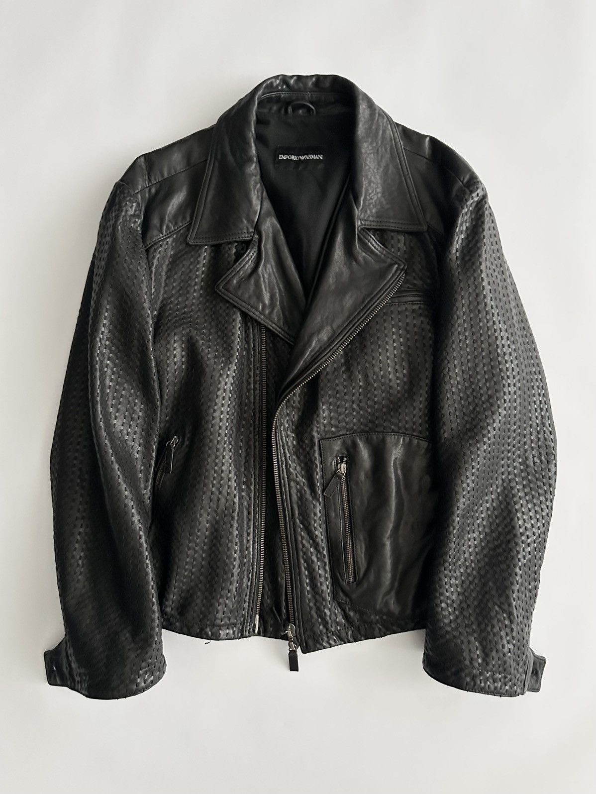 Emporio Armani Emporio Armani 2000’s Stitched Leather Biker Jacket Size US L / EU 52-54 / 3 - 1 Thumbnail