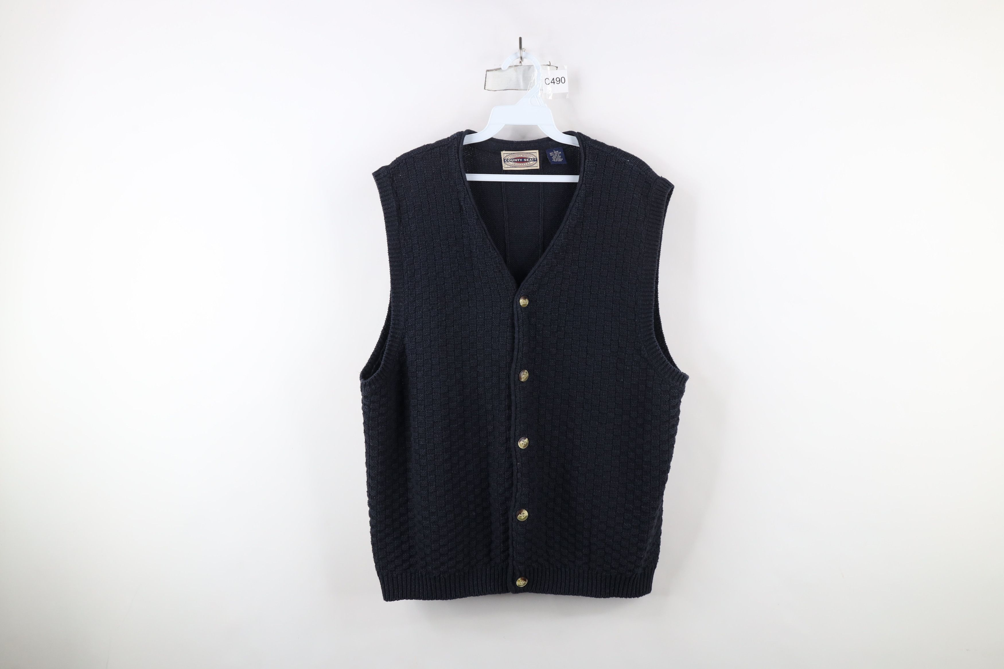 Vintage Vintage 90s Streetwear Cross Weave Knit Sweater Vest Blue Size US L / EU 52-54 / 3 - 1 Thumbnail