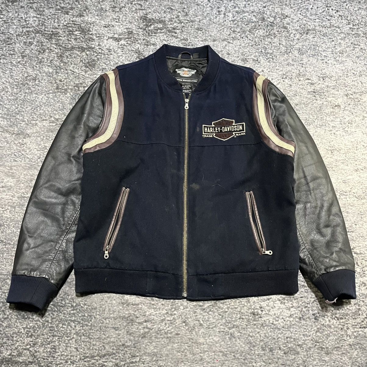 Harley Davidson VINTAGE HARLEY DAVIDSON GRUNGE LEATHER BOMBER VARSITY JACKET Size US XL / EU 56 / 4 - 3 Thumbnail