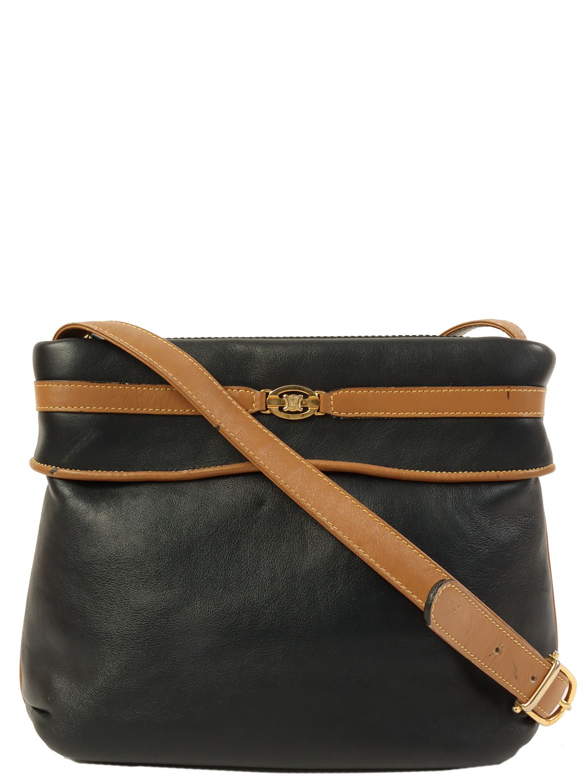 image of Celine Macadam Plate Shoulder Bag Black/camel, Women's