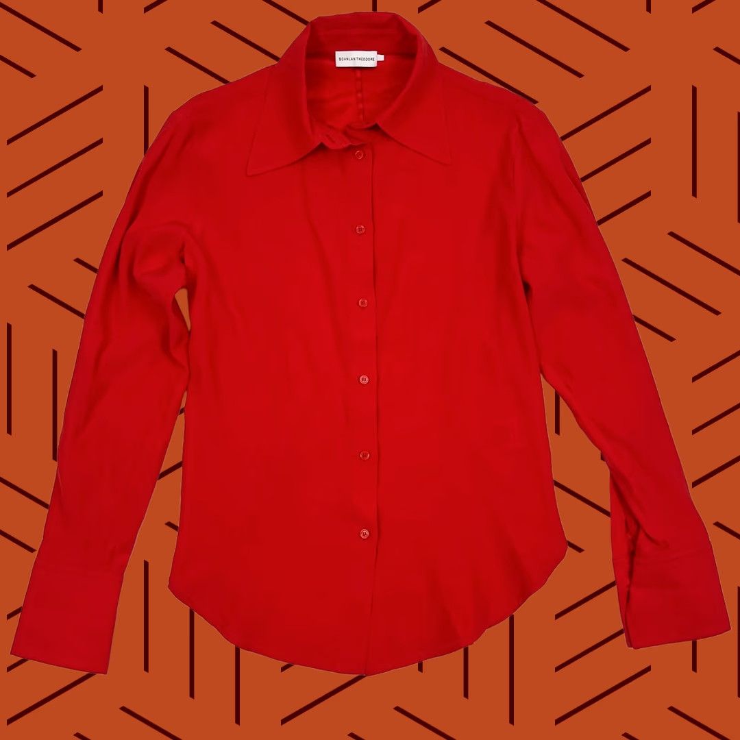 Scanlan Theodore VINTAGE Scanlan Theodore Blouse Womens AU 8 US 4 Red Silk Button Romantic Quiet Luxury Size M / US 6-8 / IT 42-44 - 1 Thumbnail