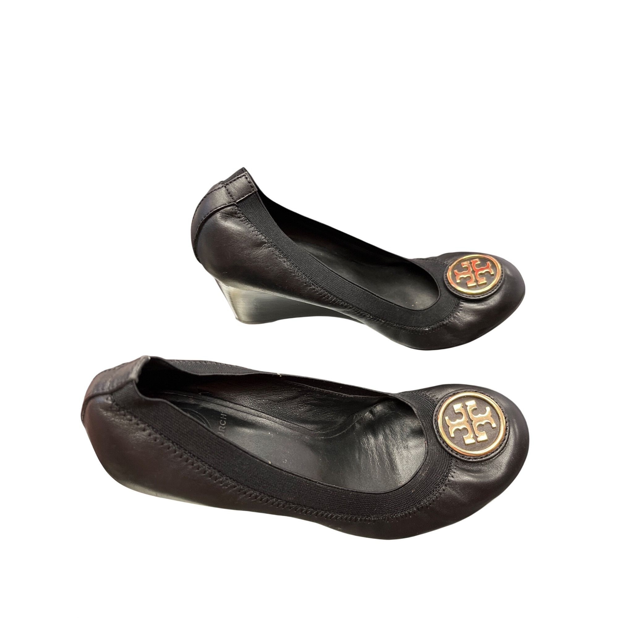 Tory Burch Tory Burch wms black leather slip wedge 2.5 heels shoes sz 8 Size US 8.5 / IT 38.5 - 3 Thumbnail
