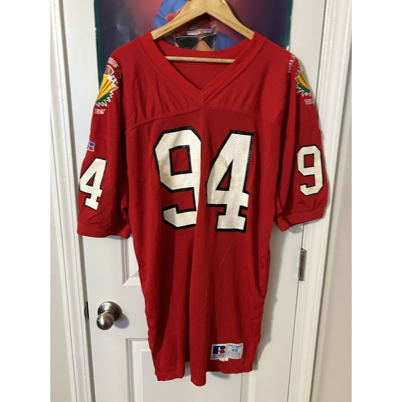 Image of Vintage 1994 Hof Nc State Gameworn Size 48 Russell Wolfpack Football in Red, Men's