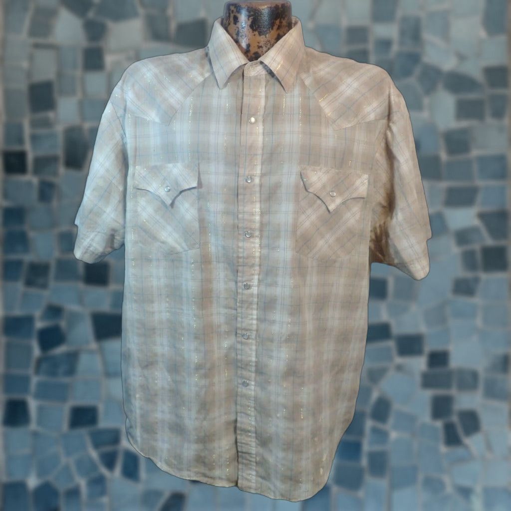 Vintage VINTAGE Plains Western Wear Cowboy Shirt XL Brown Plaid Metallic Thread Snap Closure Rockabilly Mens Size US XL / EU 56 / 4 - 1 Thumbnail
