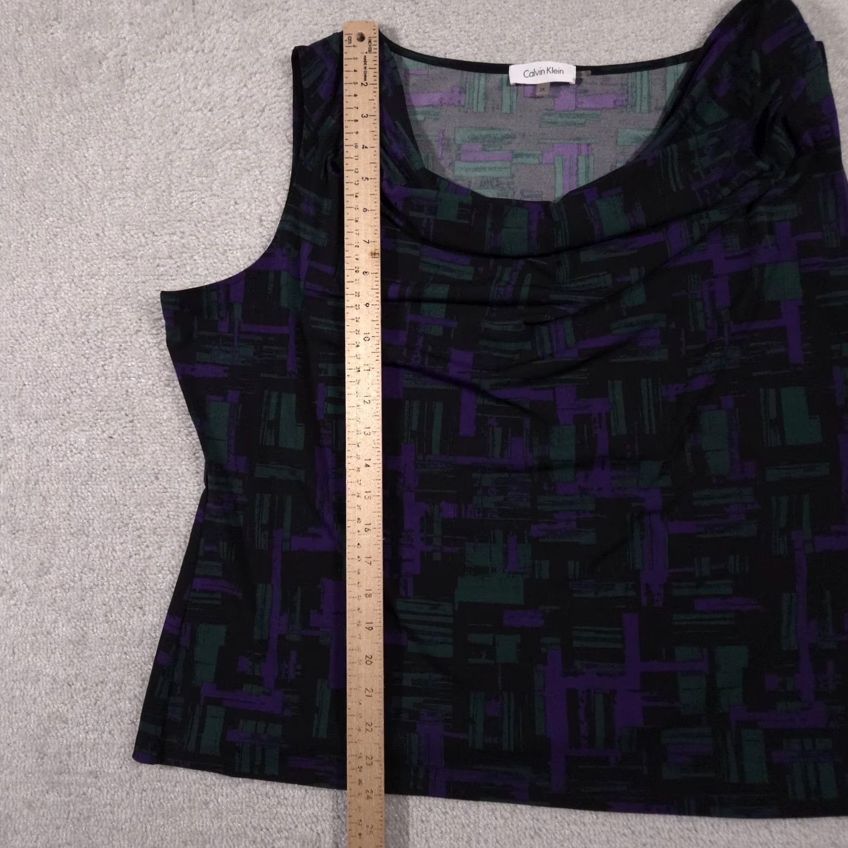 Calvin Klein Calvin Klein Top Womens 2X Black Purple Green Cowl Neck Sleeveless Blouse Size XXL / US 16-18 / IT 52-54 - 5 Thumbnail
