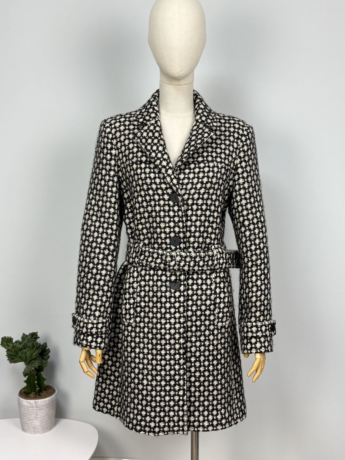 Miu Miu Wool Trench Coat Belt Knitted Womens Medium