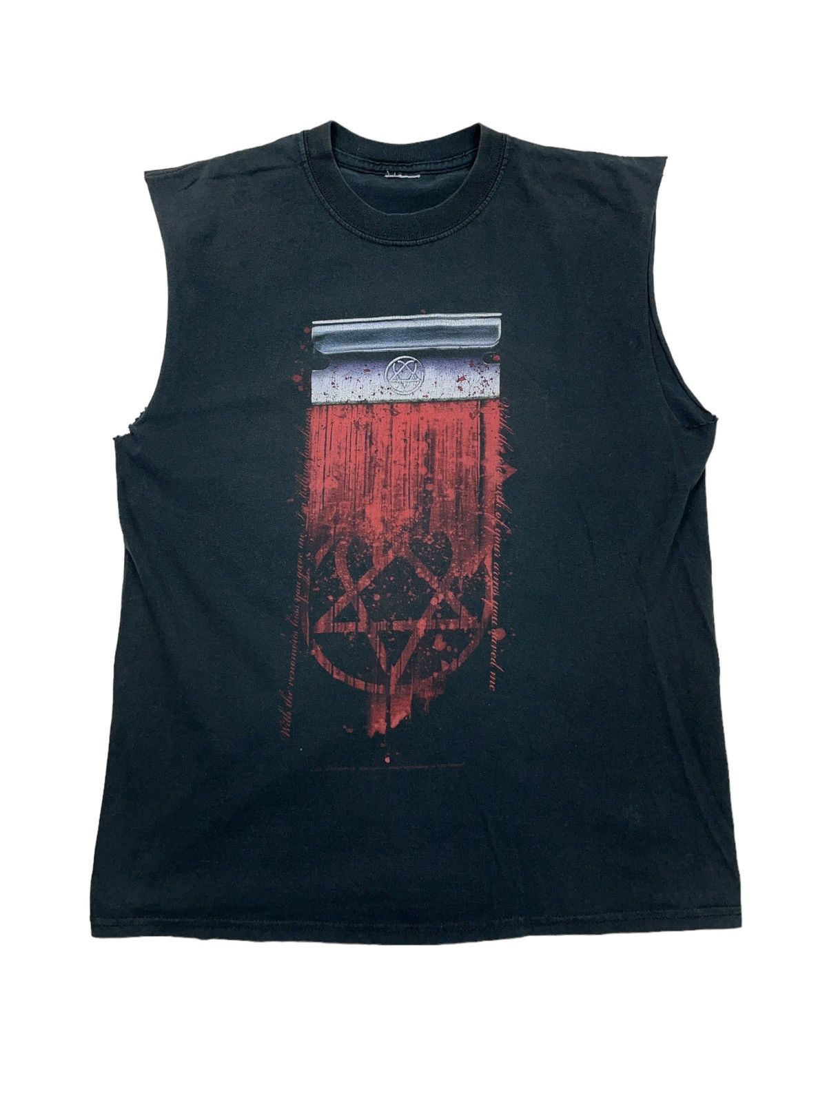 image of Band Tees x Rock T Shirt Vintage Y2K Him Bloody Razor Blade Heartagram Sleeveless Top in Black (Siz