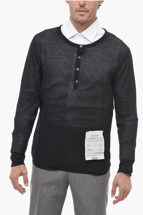 image of Ballantyne Raw Diamond Cashmere Semi-Sheer Sweater in Black, Men's (Size Large)