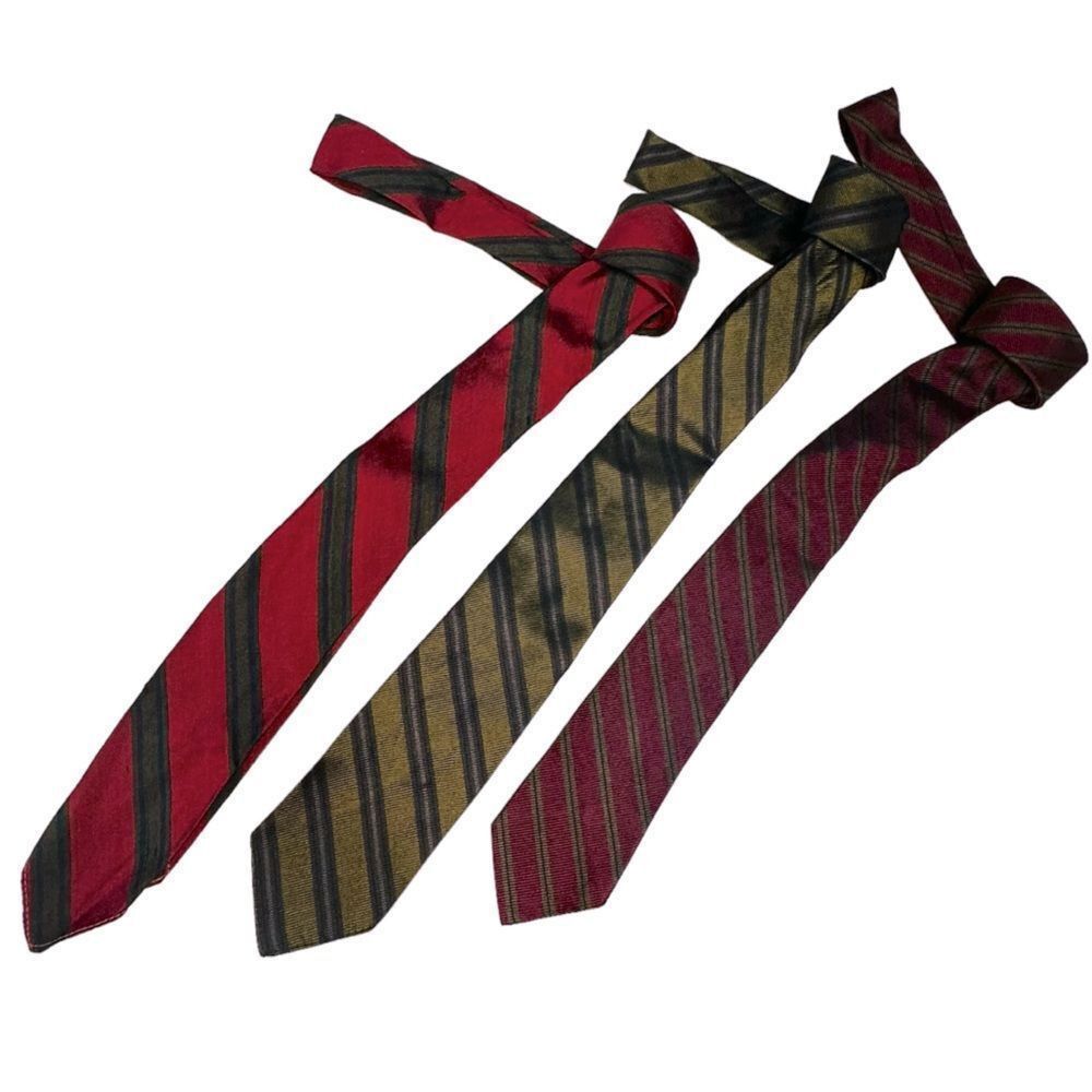 Vintage Vintage 60s Silk Reds, Greens and Golds Striped Neck ties Size ONE SIZE - 3 Thumbnail