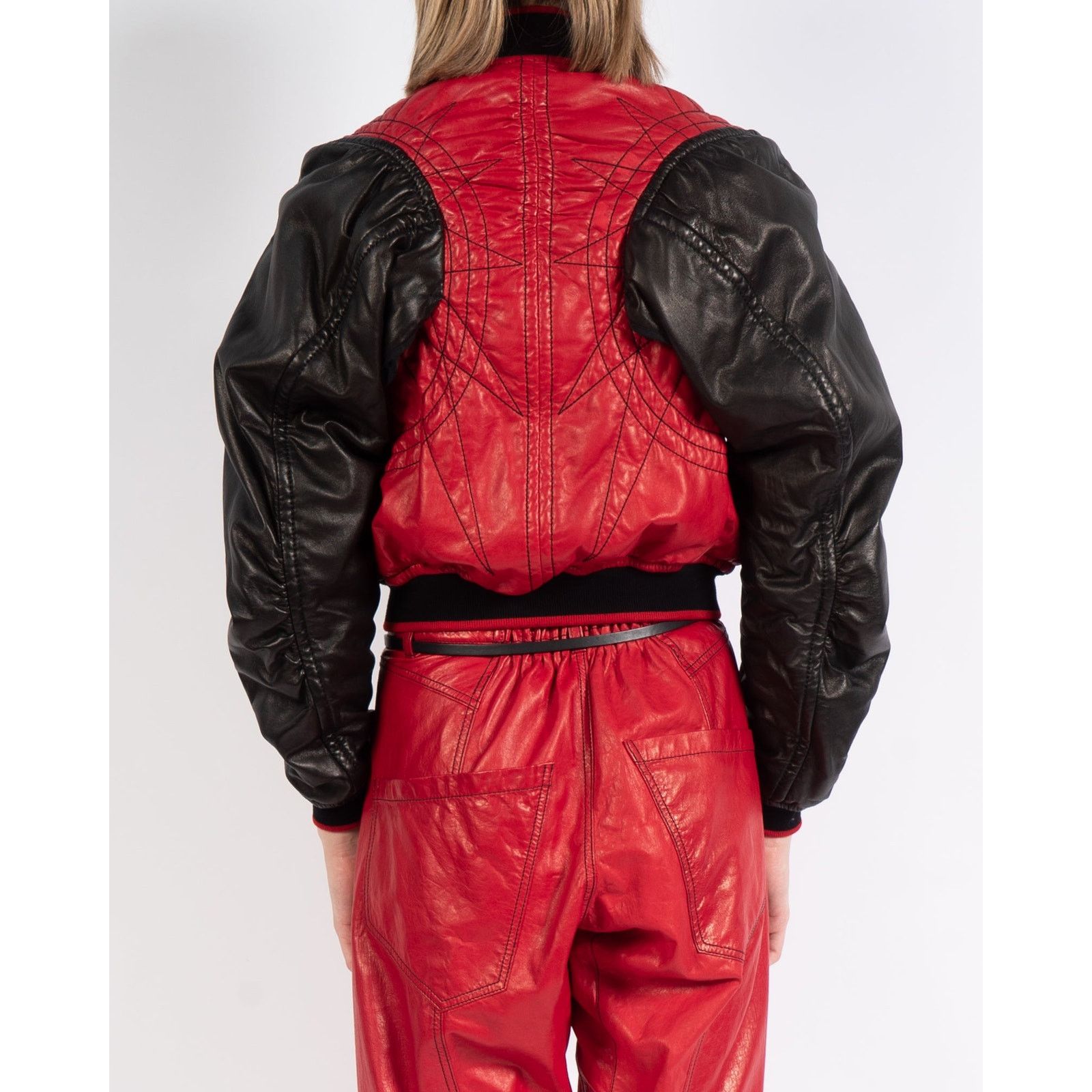 Haider Ackermann SS18 Round Bomber in Red & Black Leather Size XXS / US 00 / IT 34 - 2 Thumbnail