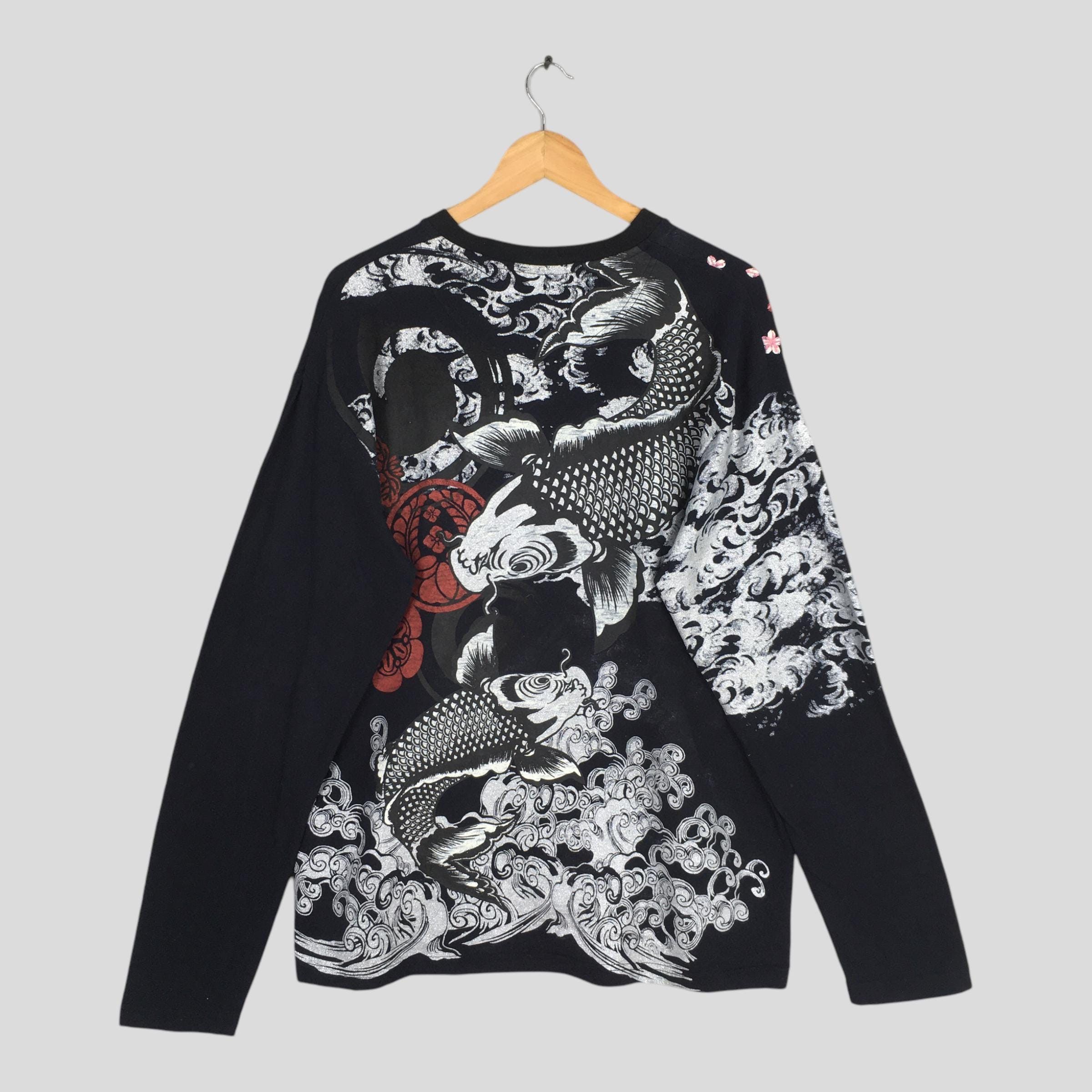 Japanese Brand Fish Koi Japanese Culture Sukajan Black Tshirt XLarge Size US XL / EU 56 / 4 - 8 Thumbnail