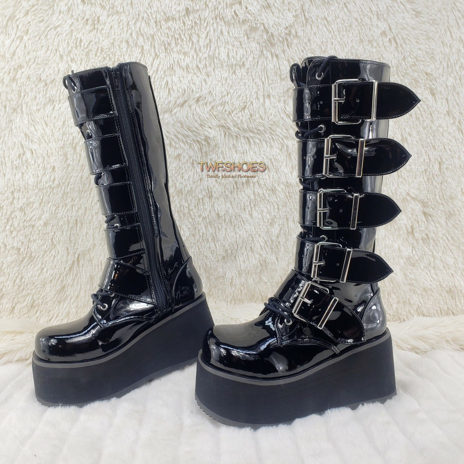 Other DEMONIA Trashville 518 Goth Punk Knee Boots Black Patent Men Size US 9 / EU 42 - 1 Thumbnail