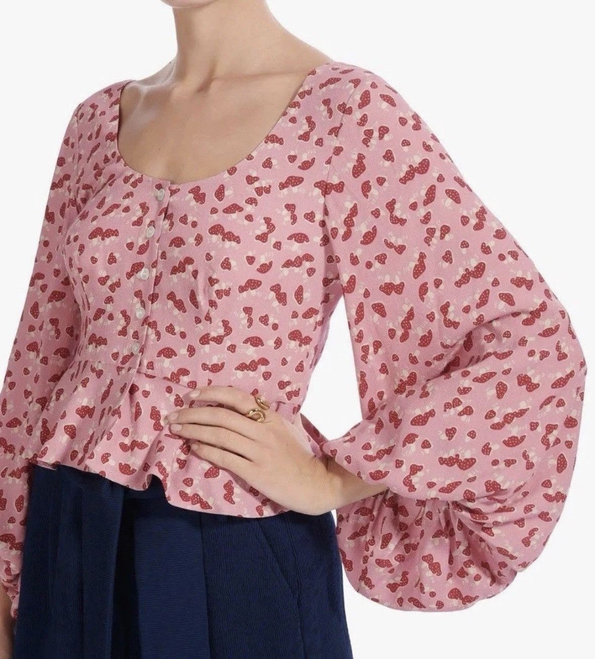 Staud Staud Gisele Mushroom Print Balloon Sleeve Top Size XS / US 0-2 / IT 36-38 - 1 Thumbnail