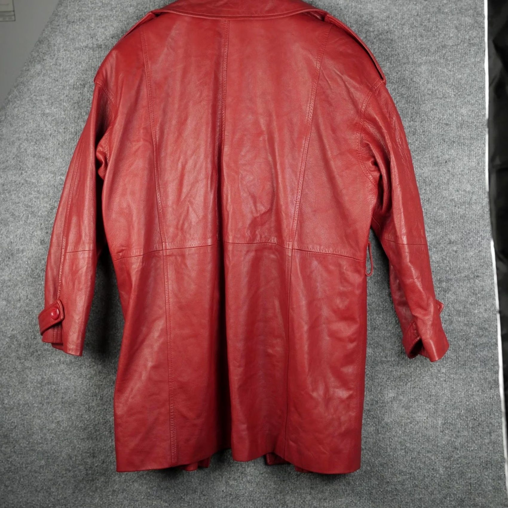 Epaulet VINTAGE Vakko Coat Womens Medium Red Leather Trench Epaulets Pockets Made USA Size M / US 6-8 / IT 42-44 - 7 Thumbnail
