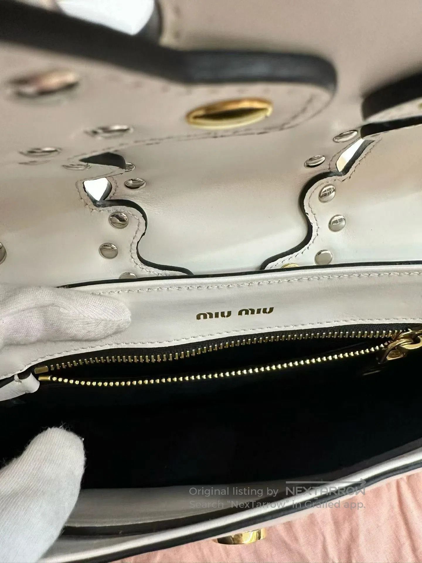 Miu Miu Miumiu Studded White Leather Handbag. Size ONE SIZE - 9 Thumbnail