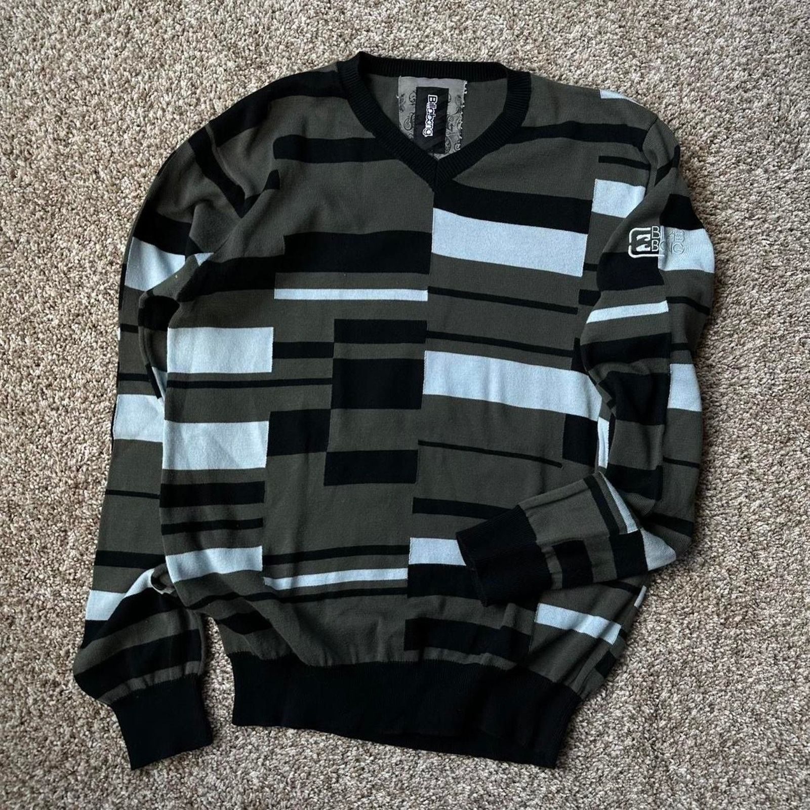 Billabong × Vintage Vintage Y2K Billabong Striped Pattern Green VNeck Sweater Size US S / EU 44-46 / 1 - 3 Thumbnail