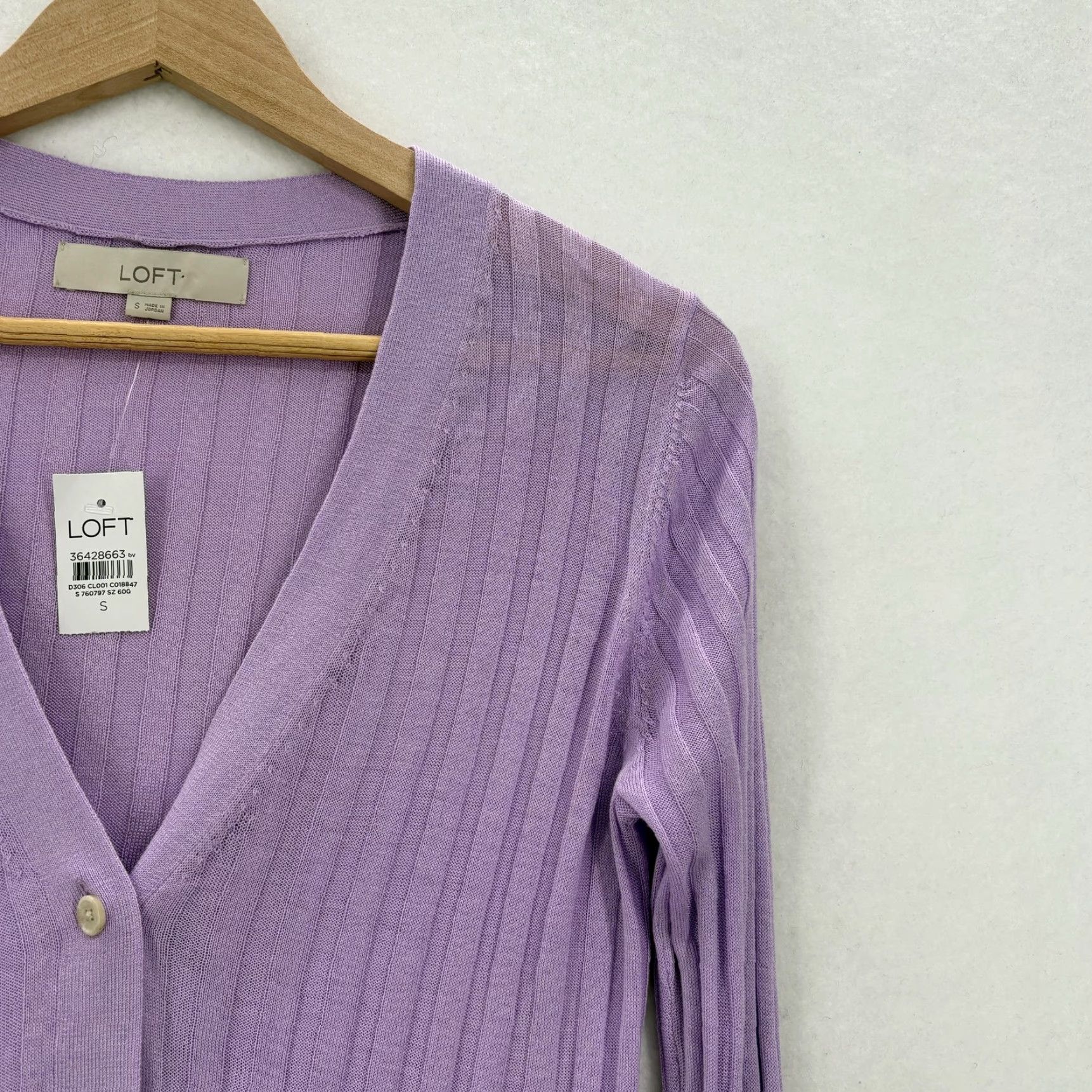 Loft LOFT Cardigan Sweater Womens Small Purple Ribbed Button Front V Neck Preppy NWT Size S / US 4 / IT 40 - 2 Thumbnail