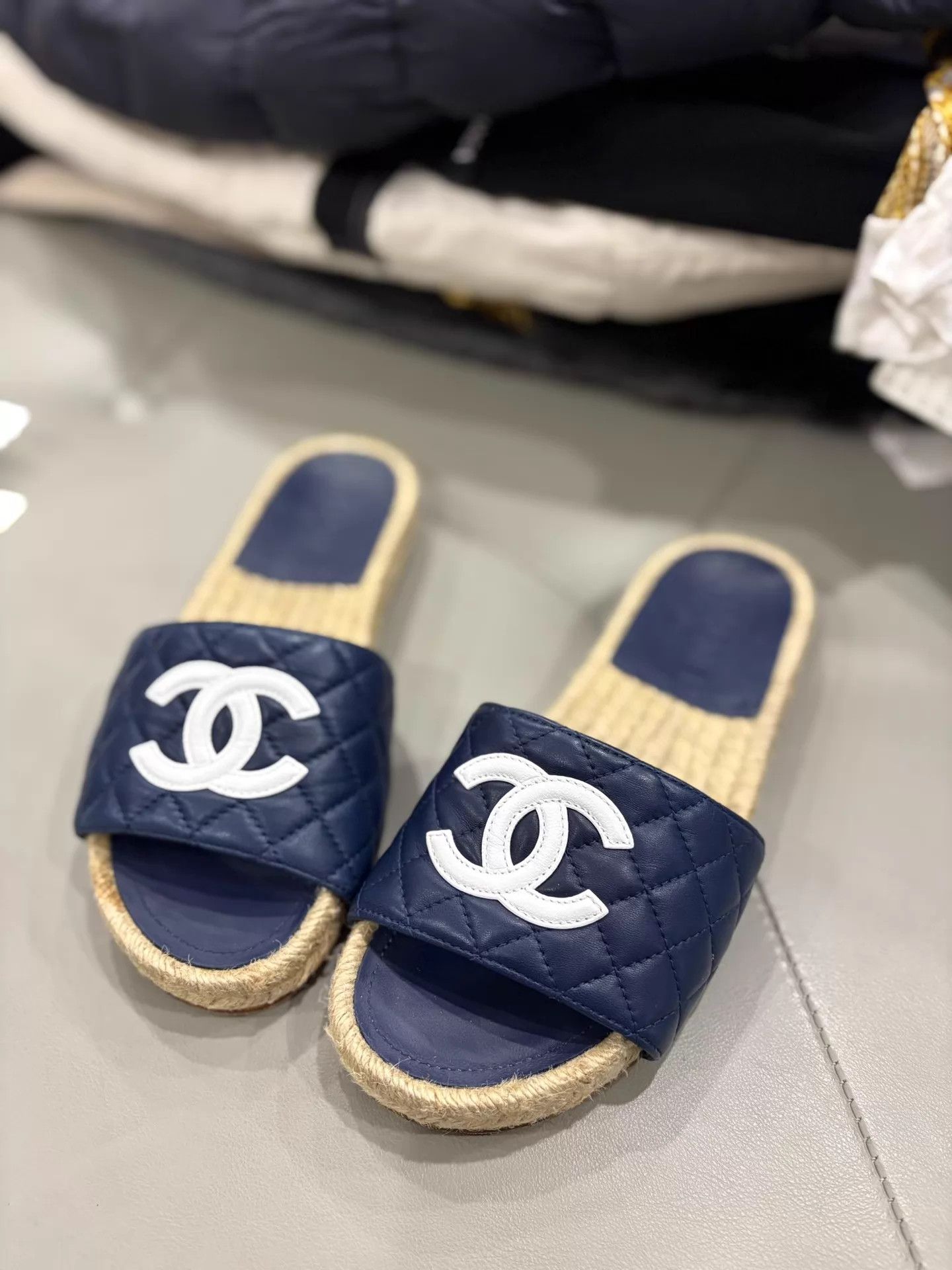 Chanel Chanel CC Navy Fisherman Slippers 35 Size US 4.5 / IT 34.5 - 1 Thumbnail