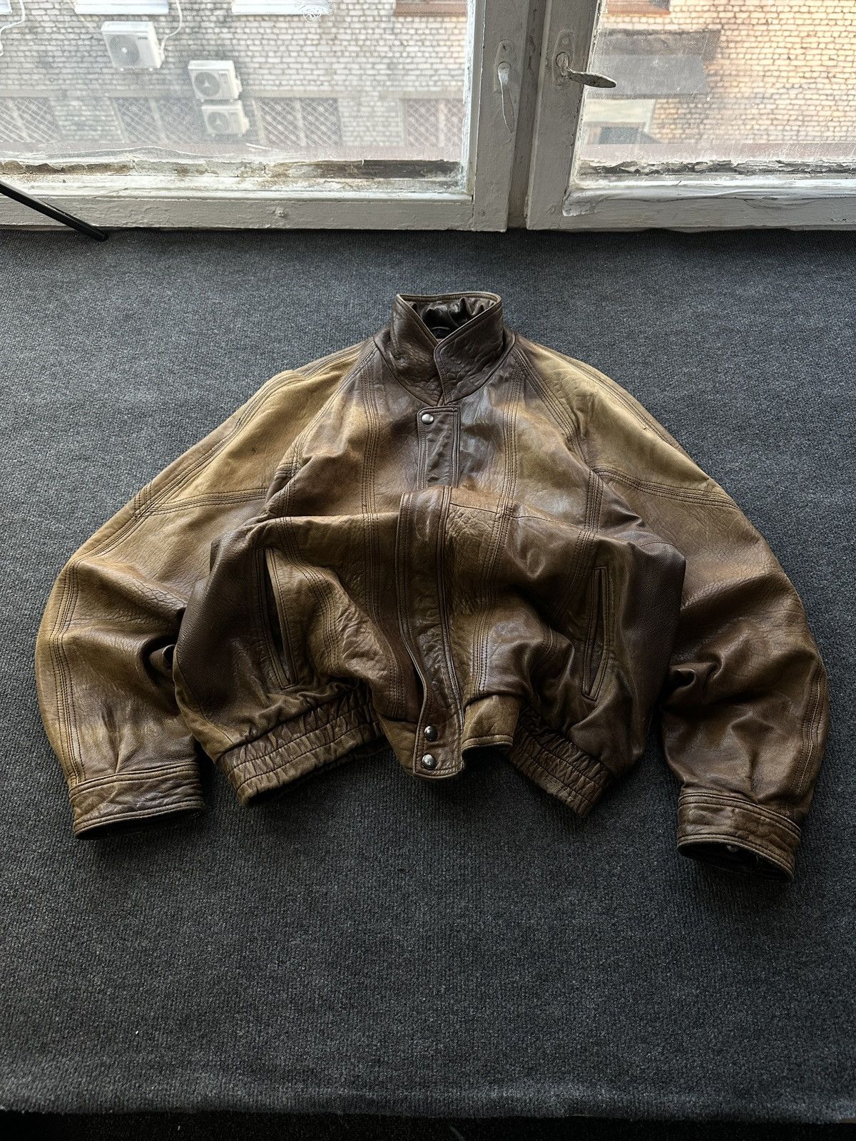 Other 🚨VNTG LEATHER JACKET AVANT GARDE ASYMMETRICAL BROWN MOTO Size US M / EU 48-50 / 2 - 1 Thumbnail