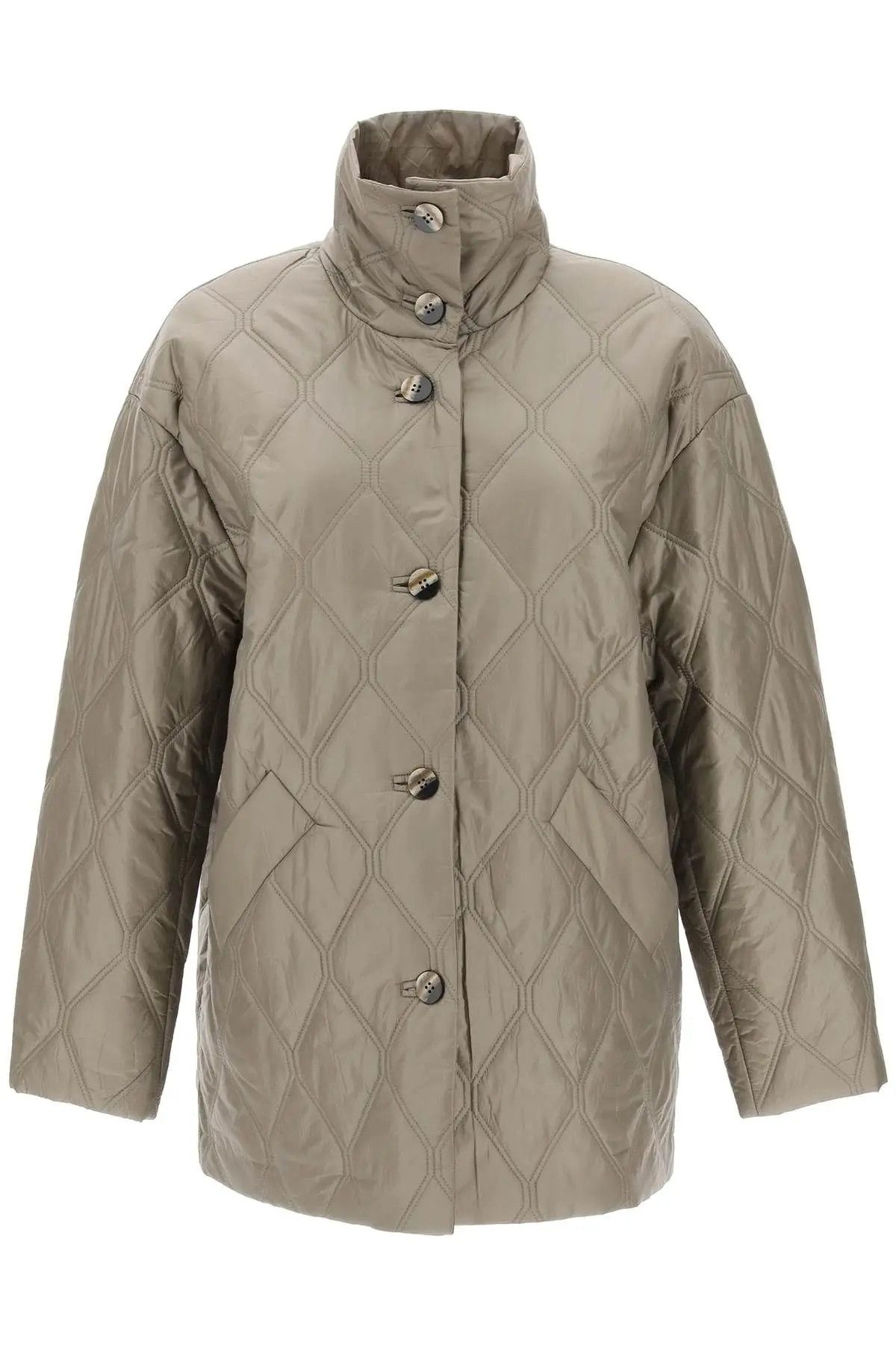 image of Ganni O1S22I1N1223 Quilted Oversized Coat In Khaki, Women's (Size XS)