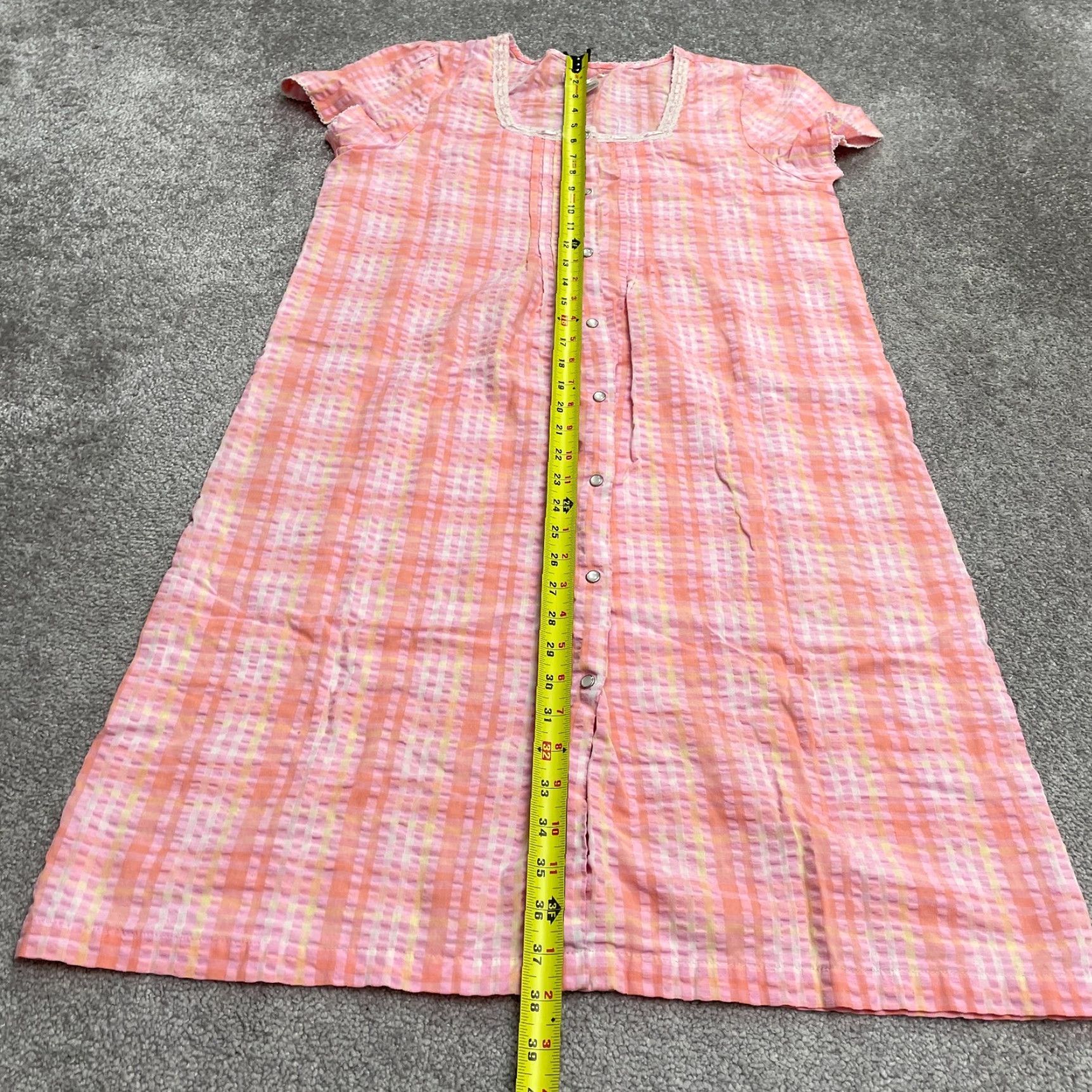 Pinko Pink K Nightgown Sleepwear Dress Womens Small Plaid Button Down Lace Trim Cotton Size S / US 4 / IT 40 - 7 Thumbnail