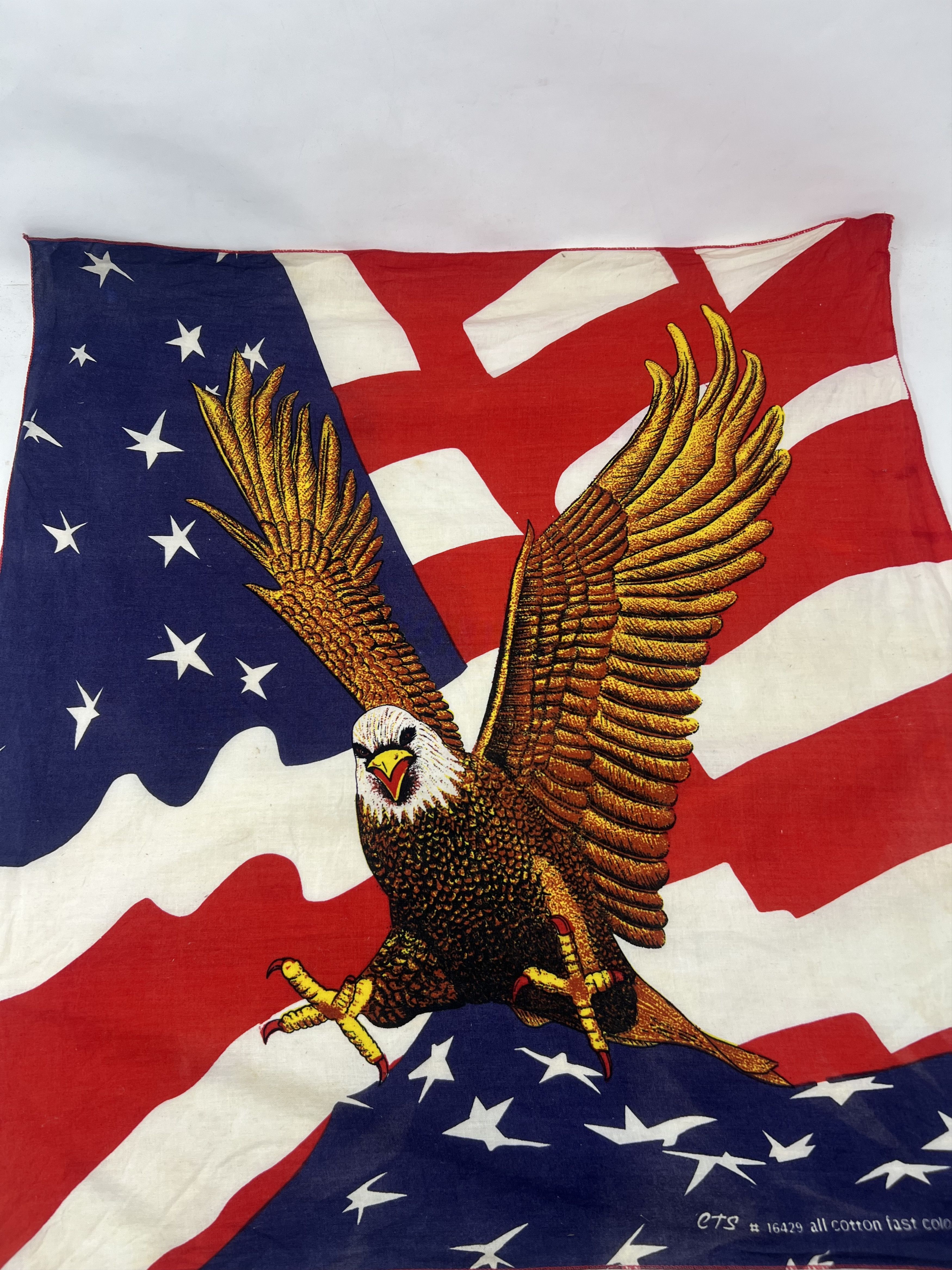Vintage Vintage Blad Eagle over American Flag Bandana Handkerchief Size ONE SIZE - 1 Thumbnail