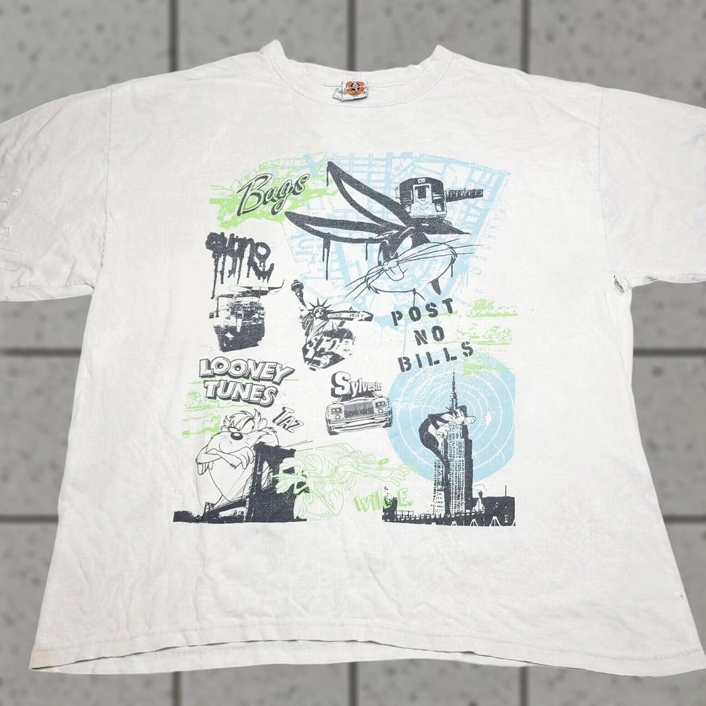 Vintage VINTAGE Looney Tunes T Shirt Sylvester Tweety Bird New York L Large White Graphic 90s Cartoon Mens Size US L / EU 52-54 / 3 - 1 Thumbnail