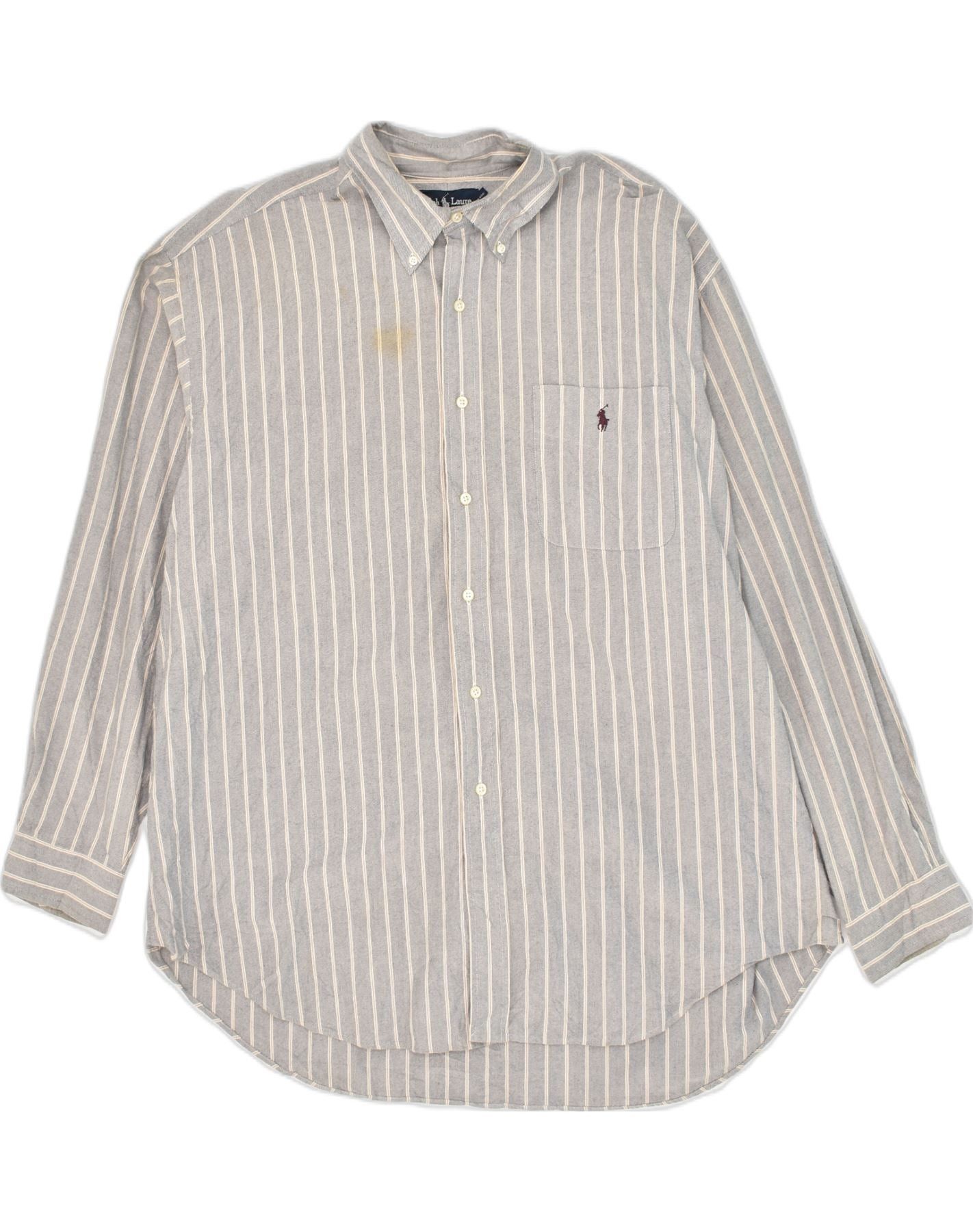 Ralph Lauren Mens Shirt XL Grey Striped Cotton Size US XL / EU 56 / 4 - 1 Thumbnail