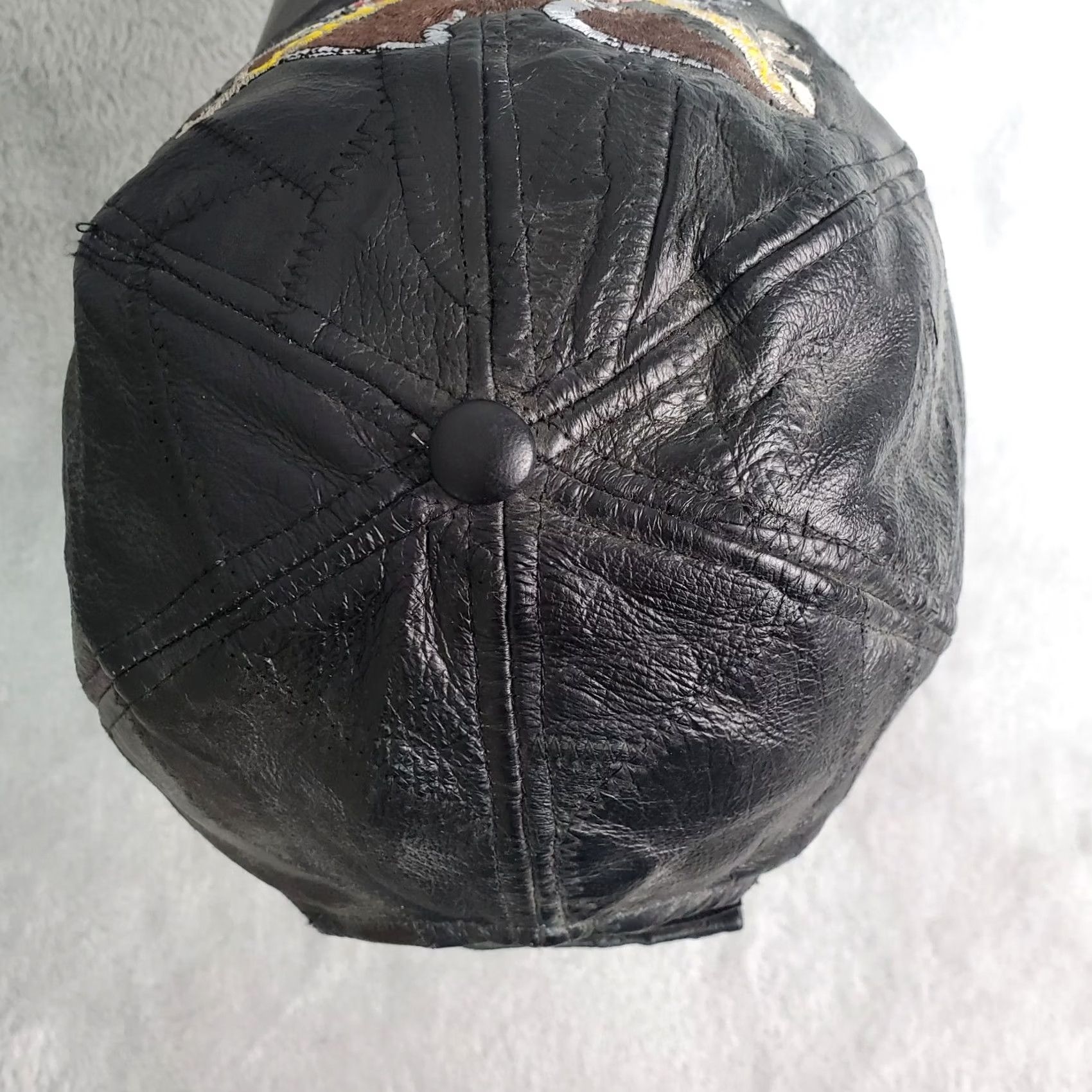 Vintage God Bless America Leather Baseball Cap Hat Men's Black Patchwork Eagle Flag Size ONE SIZE - 7 Thumbnail